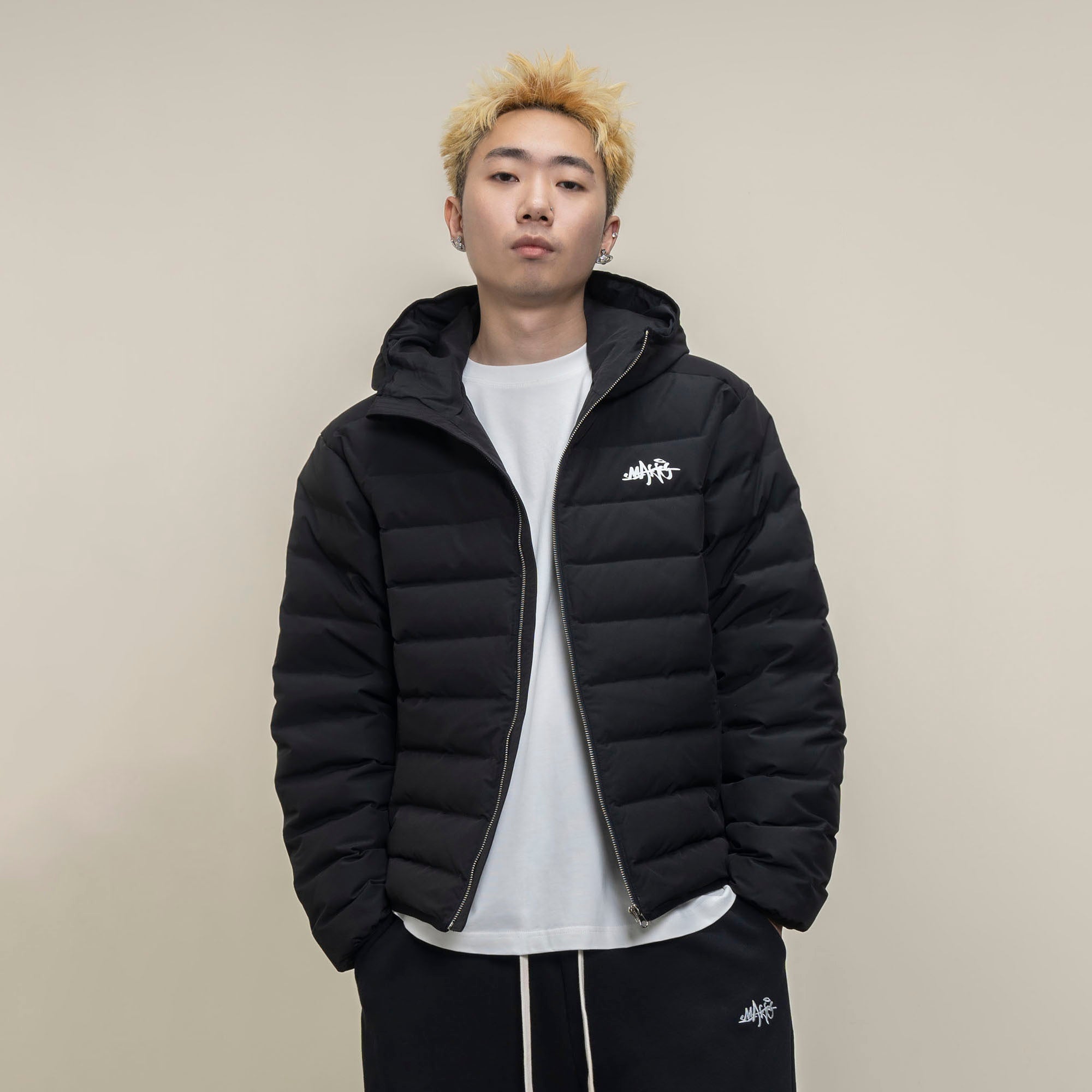 MAKEMORE LOGO Embroidered Elastic Quilted Down Jacket-Jacket-S-Black-Free Shipping Leatheretro