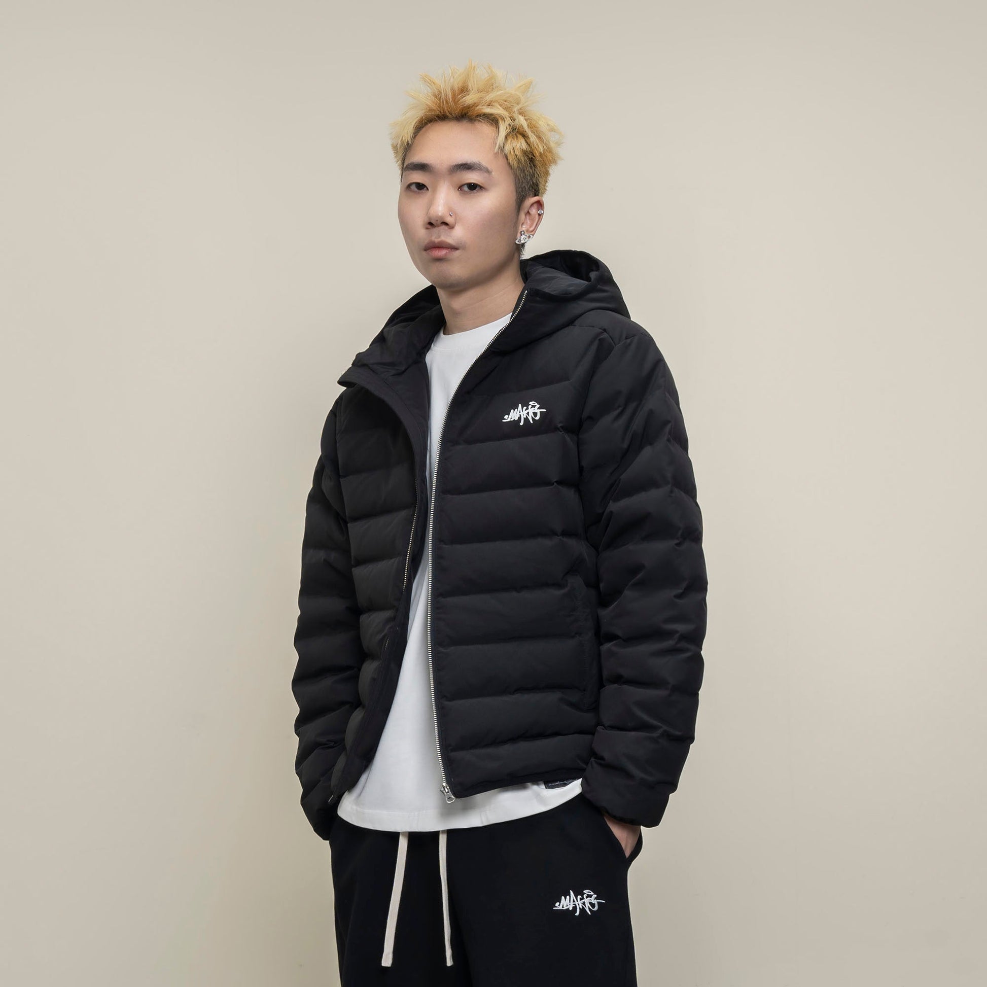 MAKEMORE LOGO Embroidered Elastic Quilted Down Jacket-Jacket-S-Black-Free Shipping Leatheretro