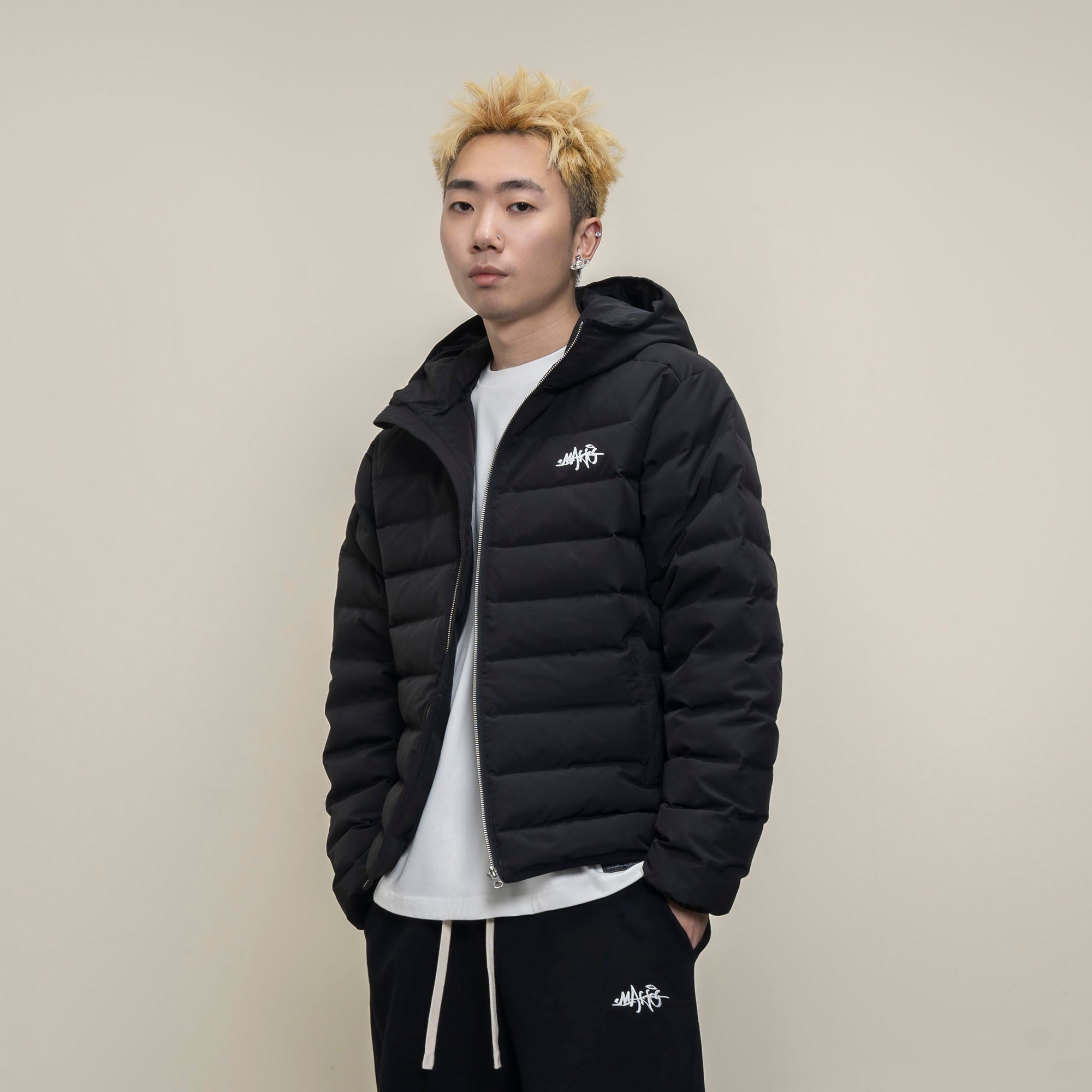 MAKEMORE LOGO Embroidered Elastic Quilted Down Jacket-Jacket-S-Black-Free Shipping Leatheretro