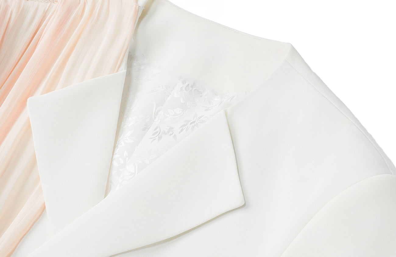 SHANG JIE Chain-Draped Sheer Panel Blazer-Jacket-M (Preorder)-Free Shipping Leatheretro