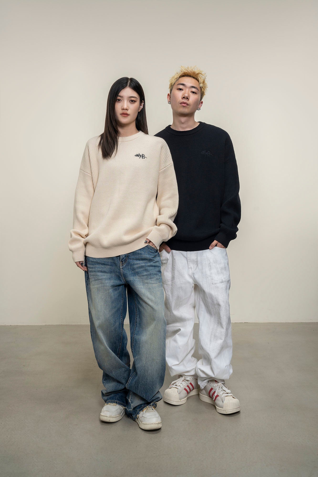 MAKEMORE Embossed Logo Rib Sweater-Sweater-S-Black-Free Shipping Leatheretro