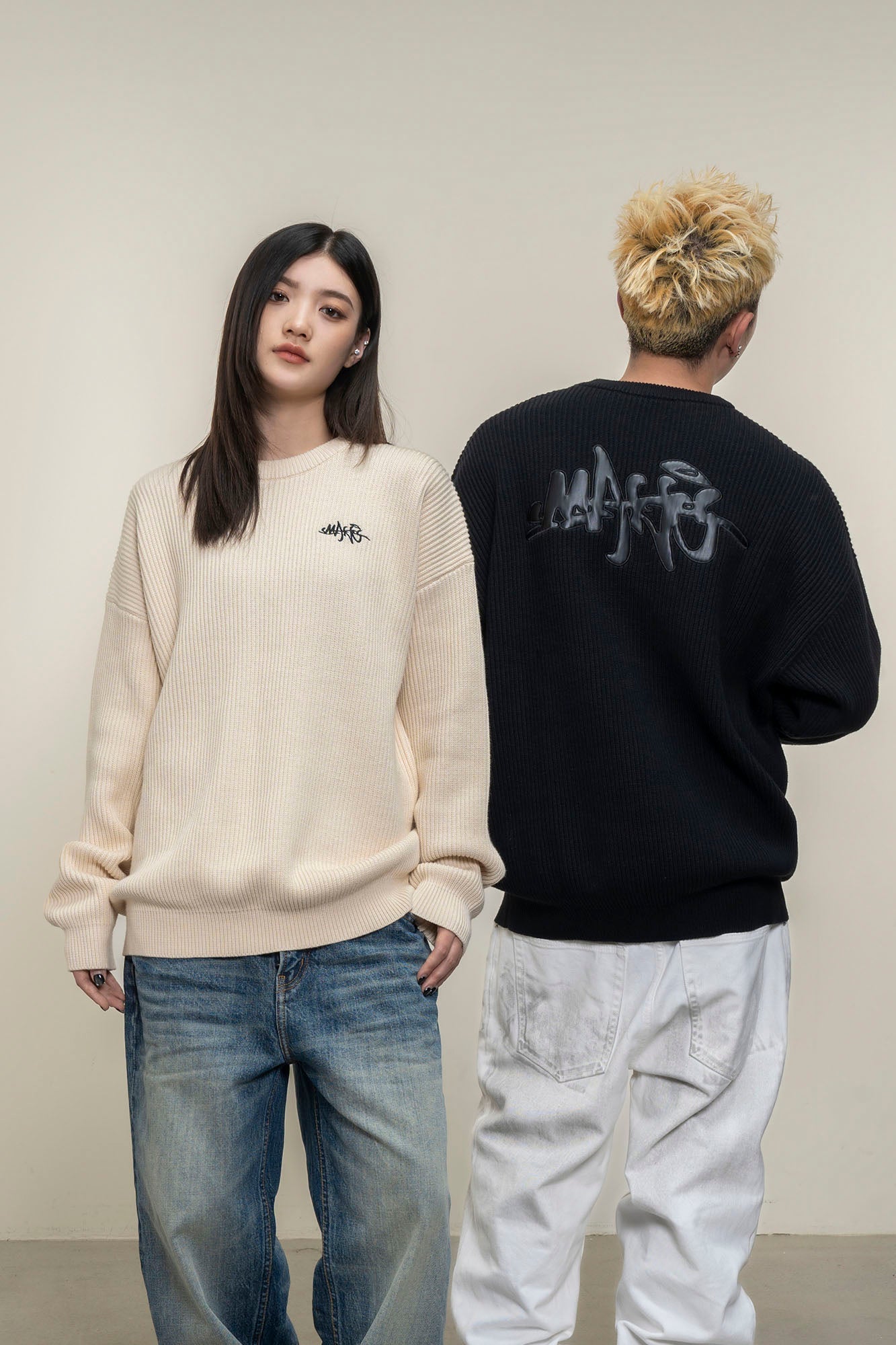 MAKEMORE Embossed Logo Rib Sweater-Sweater-S-Black-Free Shipping Leatheretro