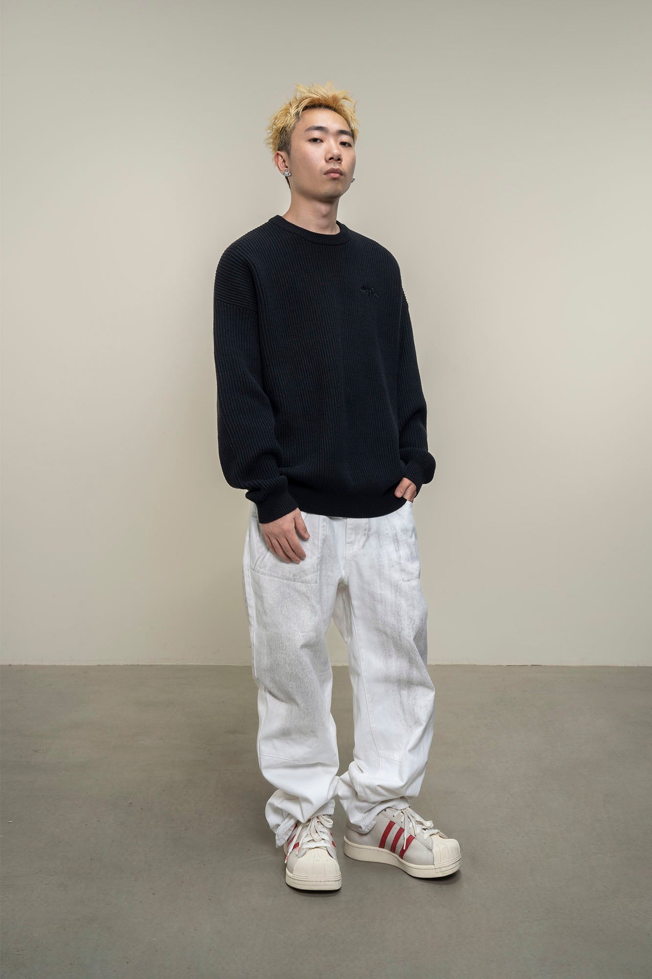 MAKEMORE Embossed Logo Rib Sweater-Sweater-S-Black-Free Shipping Leatheretro