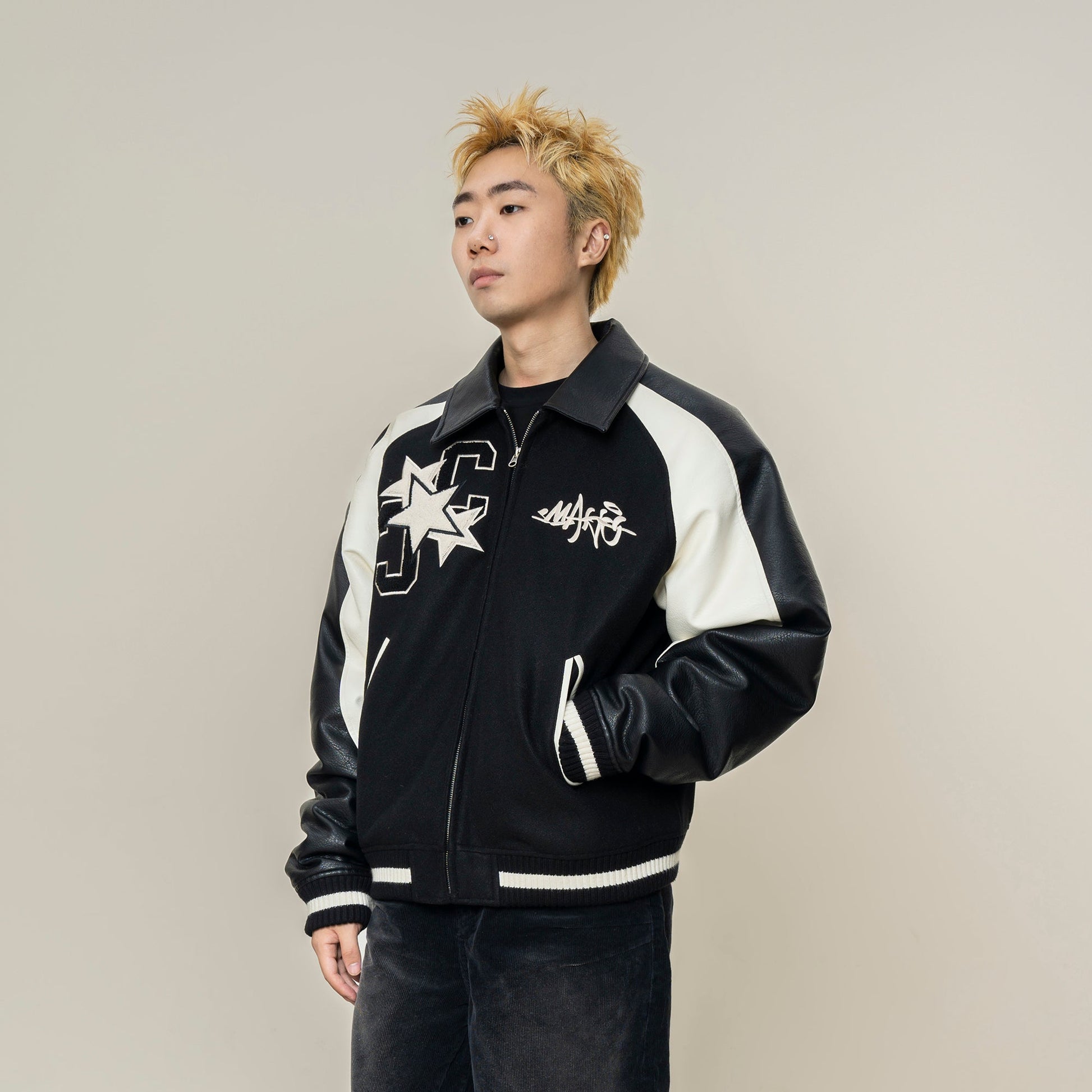 MAKEMORE Contrast Panel LOGO Patch Padded Jacket-Jacket-M-Free Shipping Leatheretro