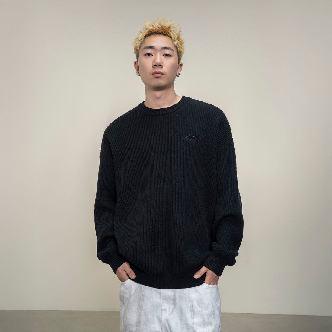 MAKEMORE Embossed Logo Rib Sweater-Sweater-S-Black-Free Shipping Leatheretro