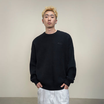 MAKEMORE Embossed Logo Rib Sweater-Sweater-S-Black-Free Shipping Leatheretro