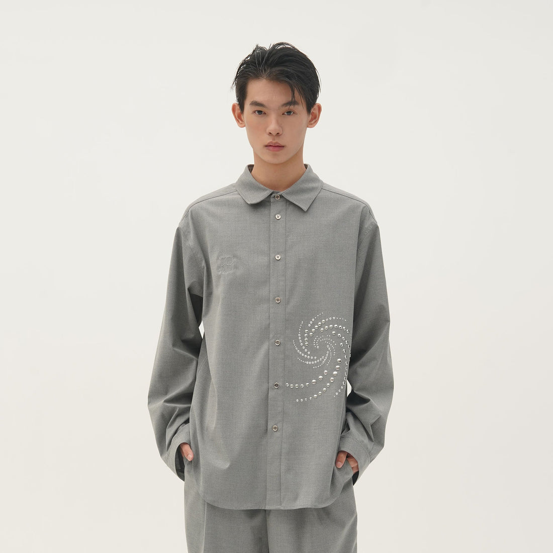 ORAL UTOPIA Spiral Embellished Wool-Blend Shirt-Shirt-S-Free Shipping Leatheretro