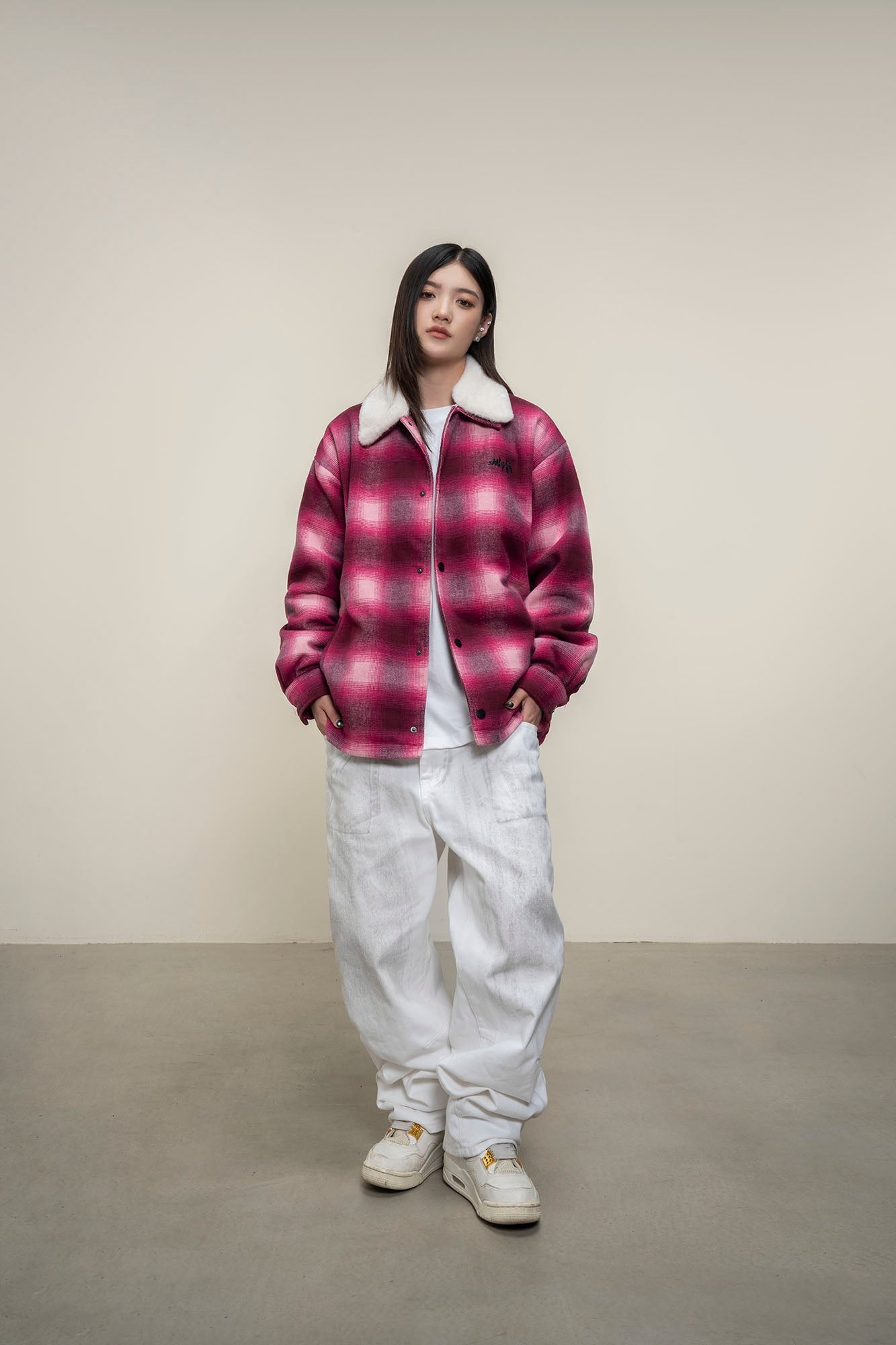 MAKEMORE Detachable Faux Fur Collar Plaid Jacket-Jacket-S-Free Shipping Leatheretro