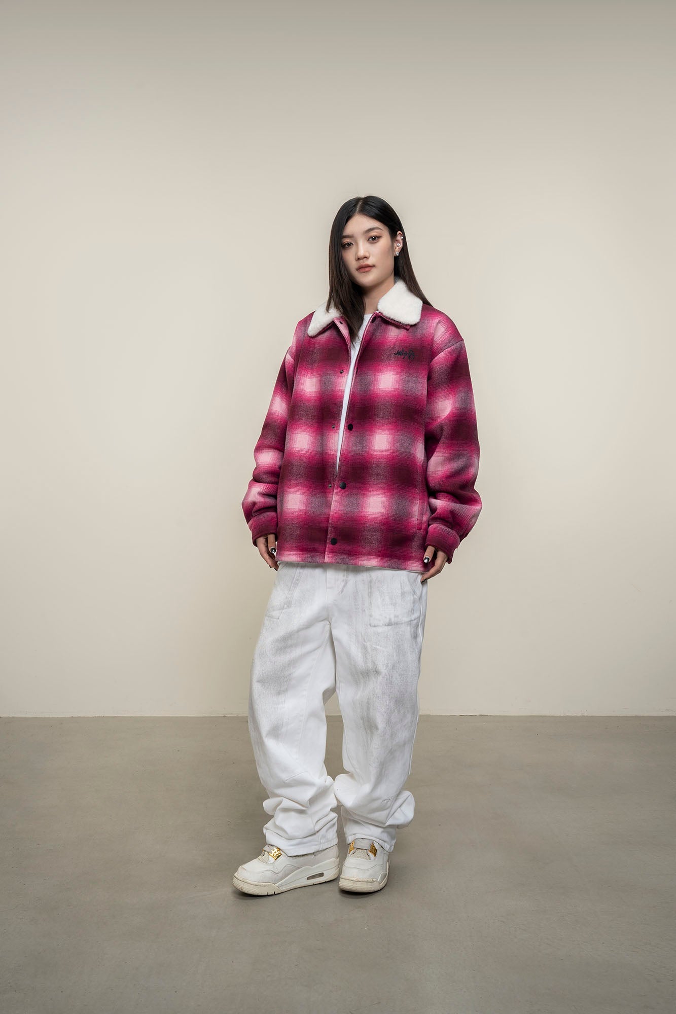 MAKEMORE Detachable Faux Fur Collar Plaid Jacket-Jacket-S-Free Shipping Leatheretro