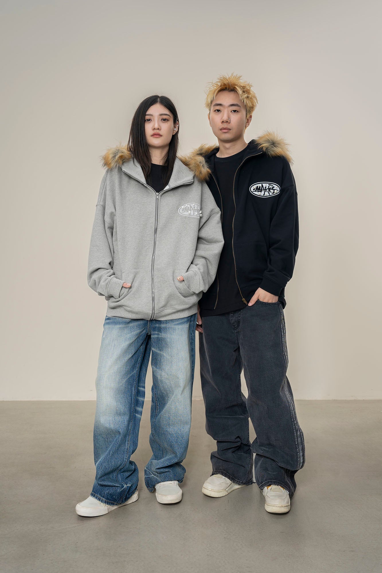 MAKEMORE Faux Fur Trim Pearl Patch Hooded Jacket-Jacket-S-Black-Free Shipping Leatheretro