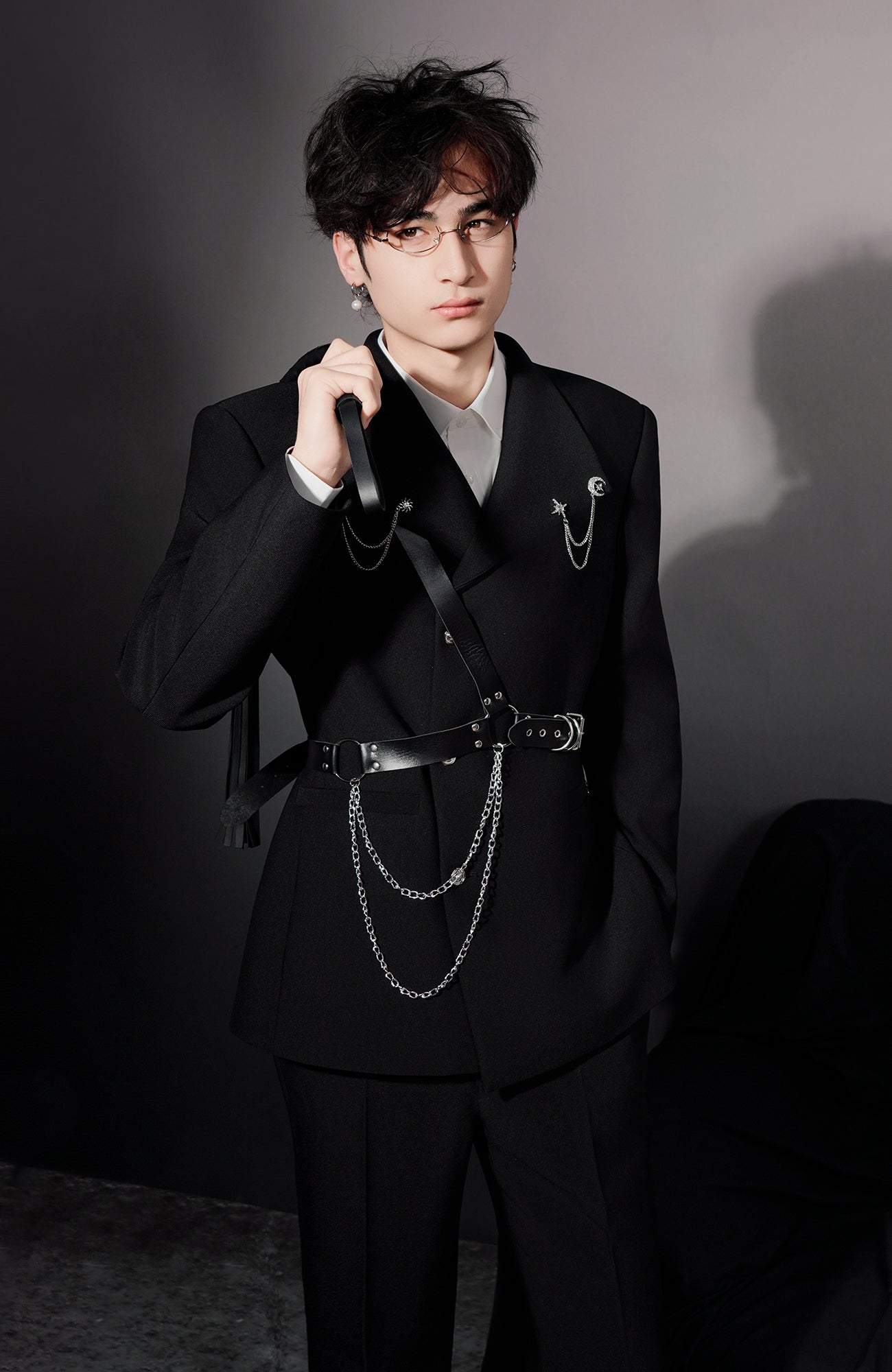 SHANG JIE Asymmetrical Harness Belt Chain-Drape Blazer-Jacket-M-Free Shipping Leatheretro