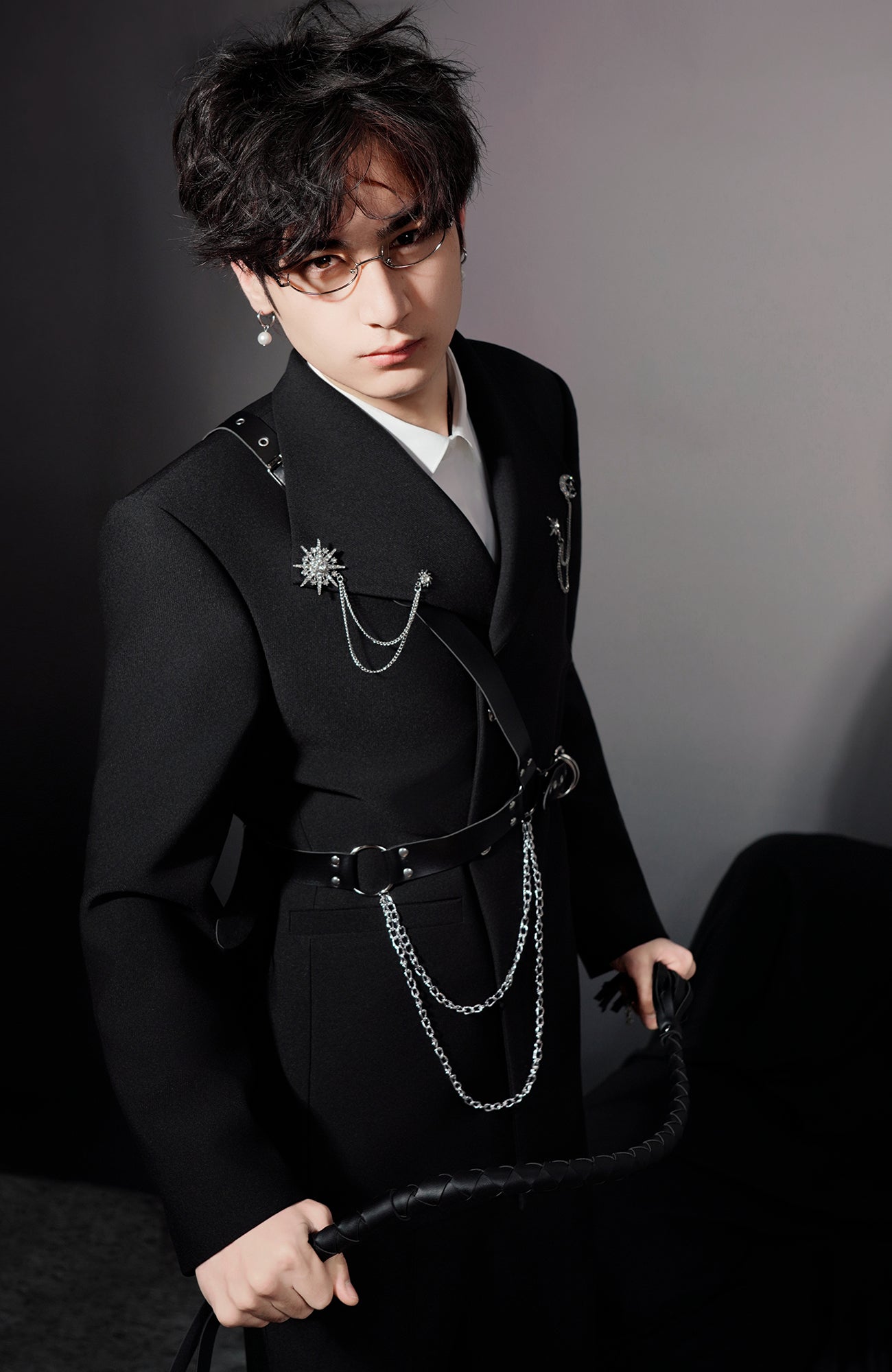 SHANG JIE Asymmetrical Harness Belt Chain-Drape Blazer-Jacket-M-Free Shipping Leatheretro