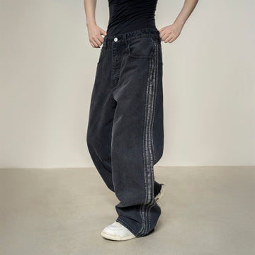 MAKEMORE Washed Side Striped Oversized Jeans-Jeans-S-Free Shipping Leatheretro