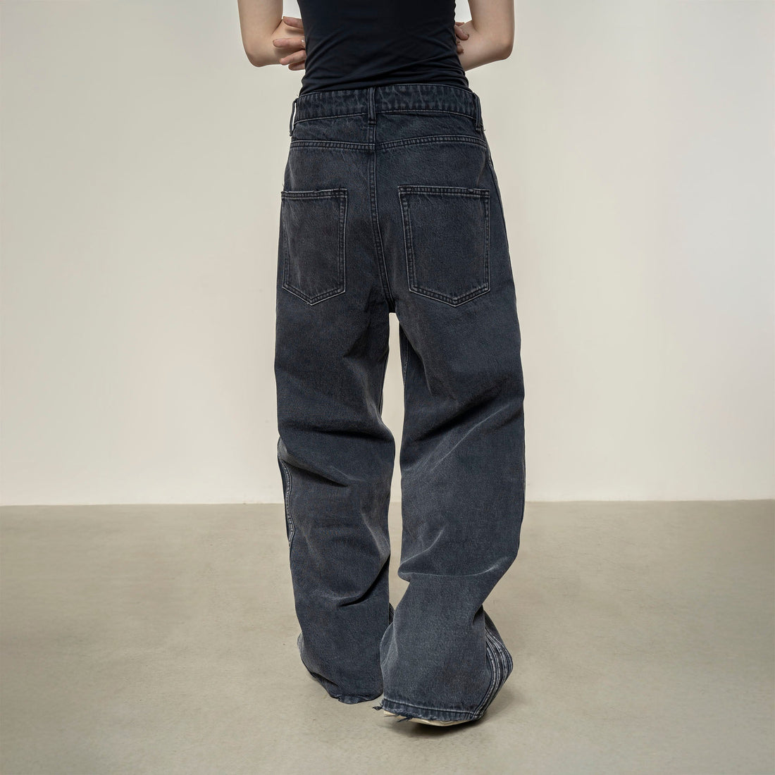 MAKEMORE Washed Side Striped Oversized Jeans-Jeans-S-Free Shipping Leatheretro