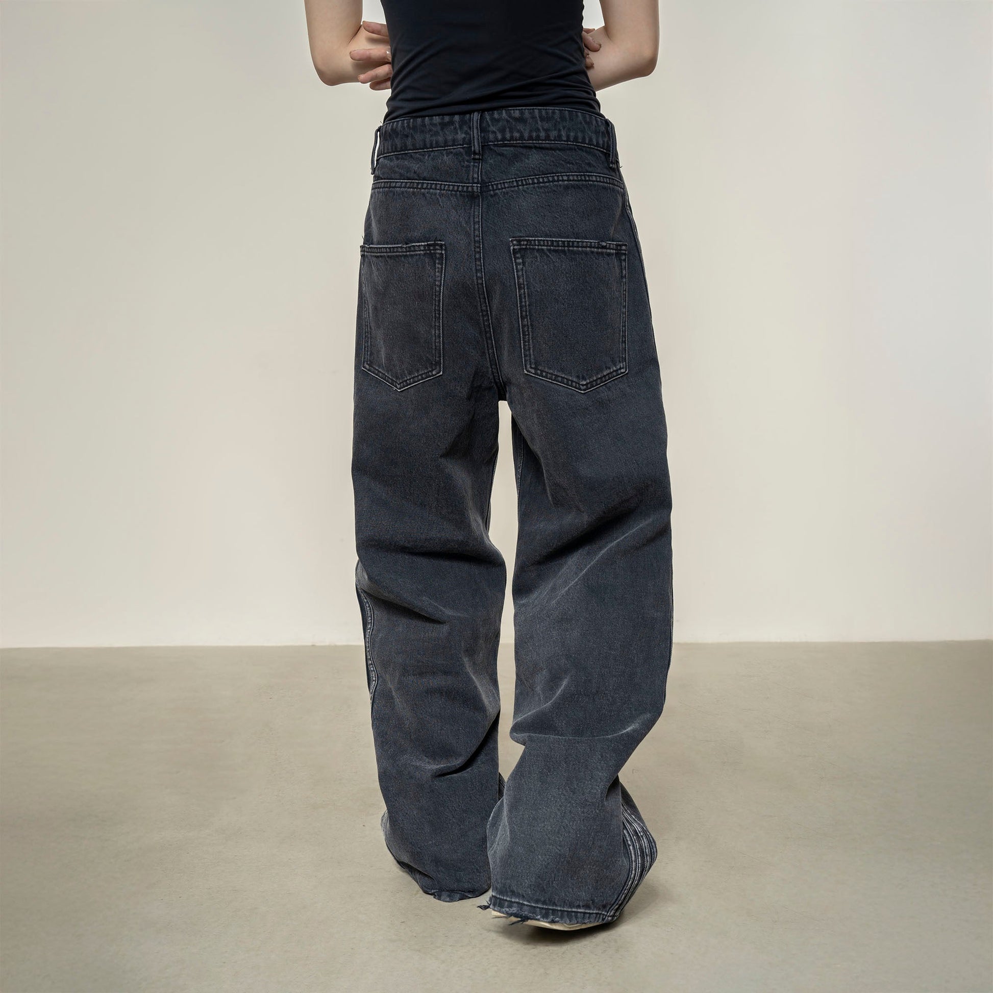 MAKEMORE Washed Side Striped Oversized Jeans-Jeans-S-Free Shipping Leatheretro
