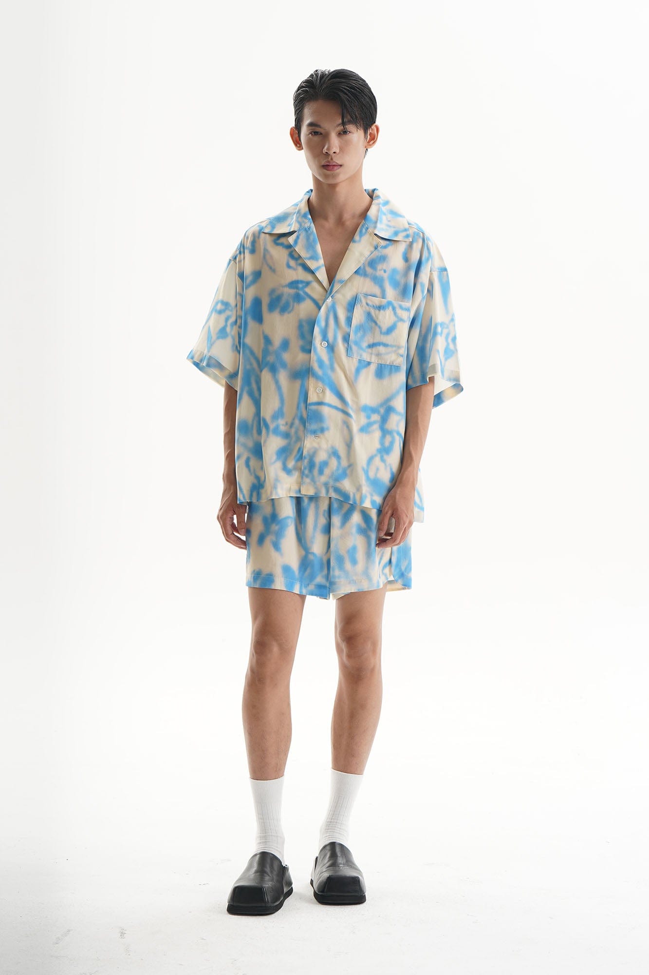 ORAL UTOPIA Airbrushed Floral Tencel Cuban Half Shirt-Half shirt-S-Free Shipping Leatheretro