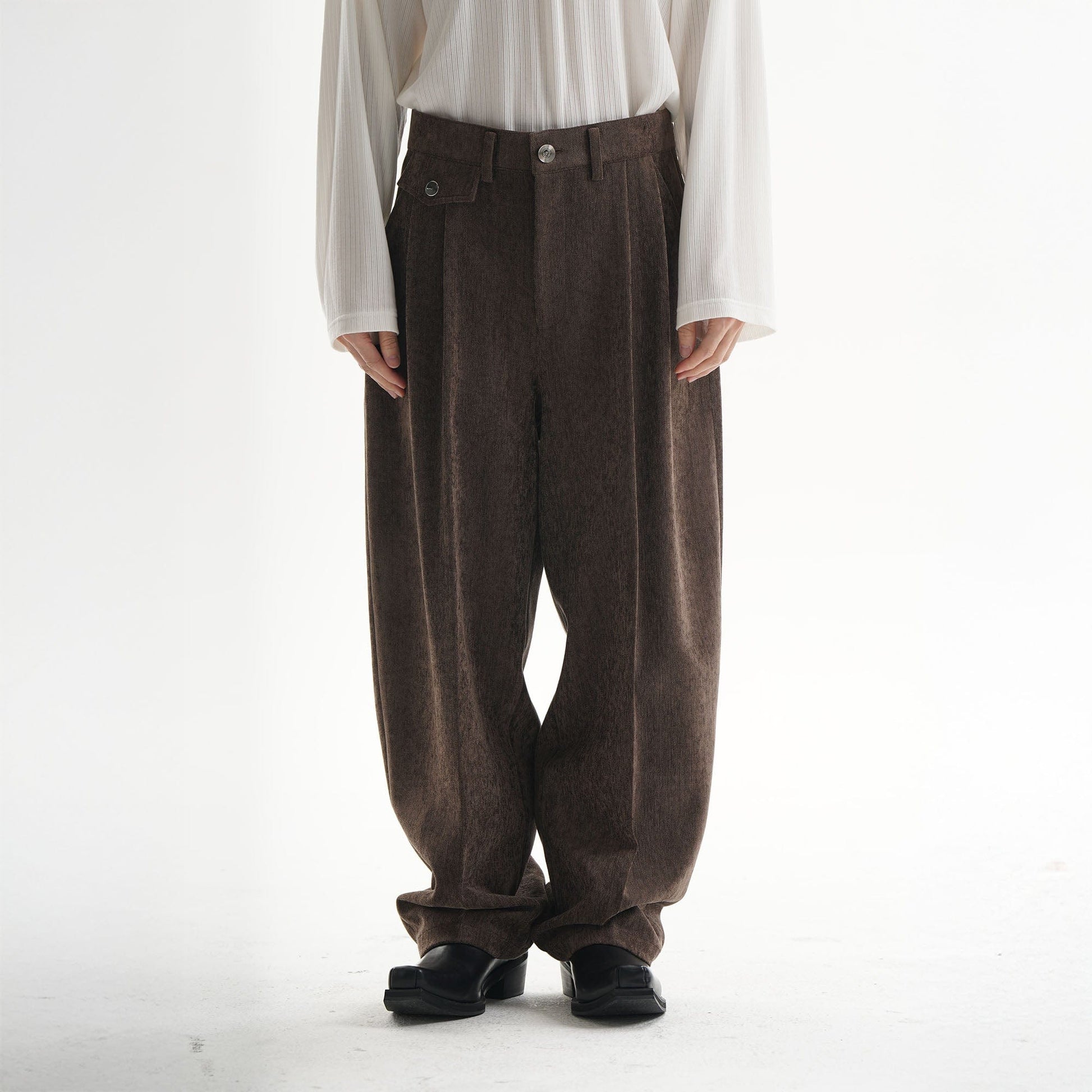 ORAL UTOPIA Pleated Oversized Tapered Pants-Pants-M-Free Shipping Leatheretro
