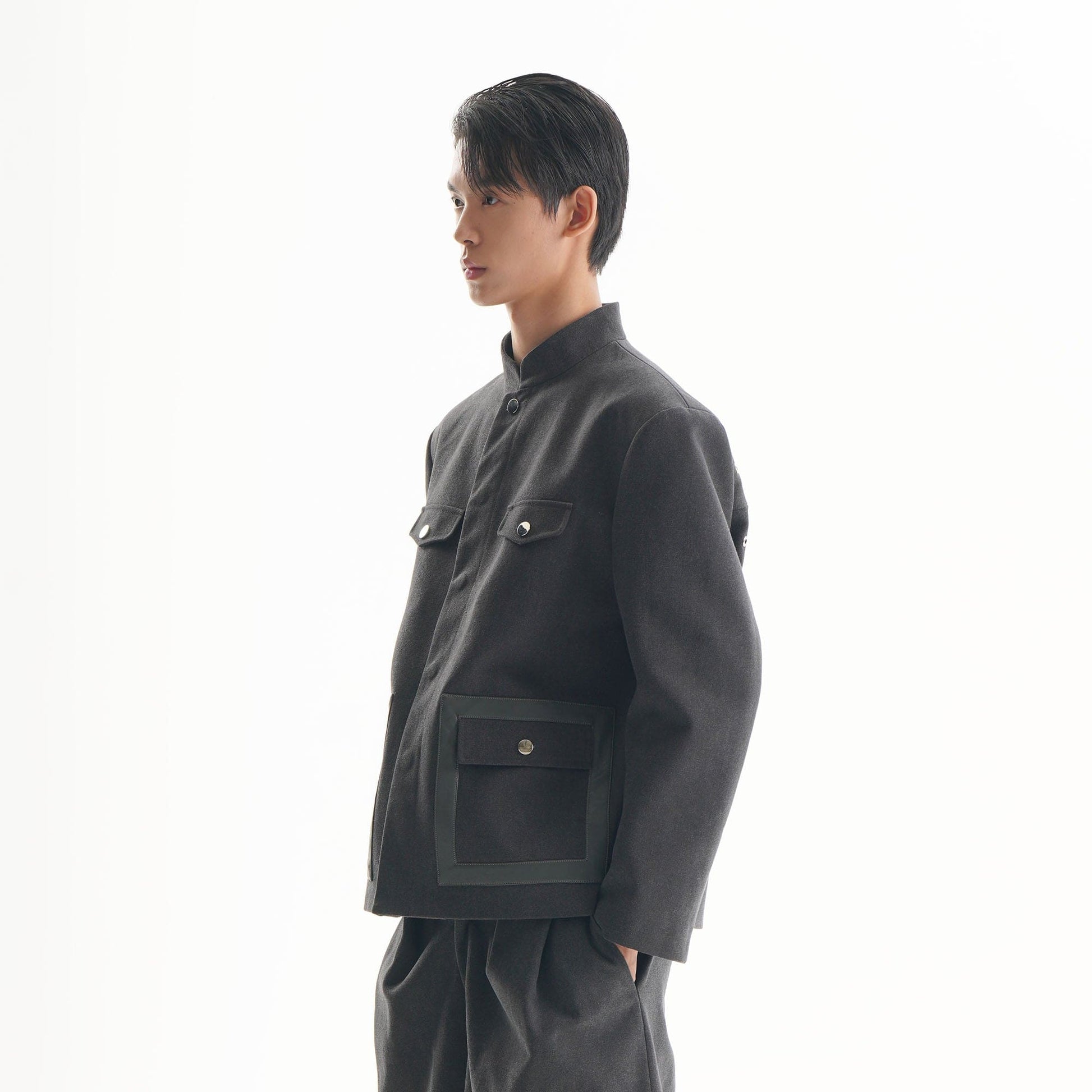 ORAL UTOPIA Flap Pocket Mandarin Collar Jacket-Jacket-S-Free Shipping Leatheretro