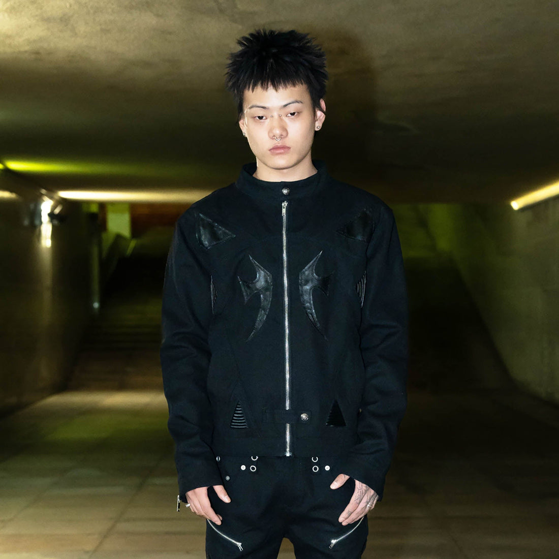 PHANTOMHUNTER Modern Canvas Paneled Biker Jacket-Jacket-M-Free Shipping Leatheretro