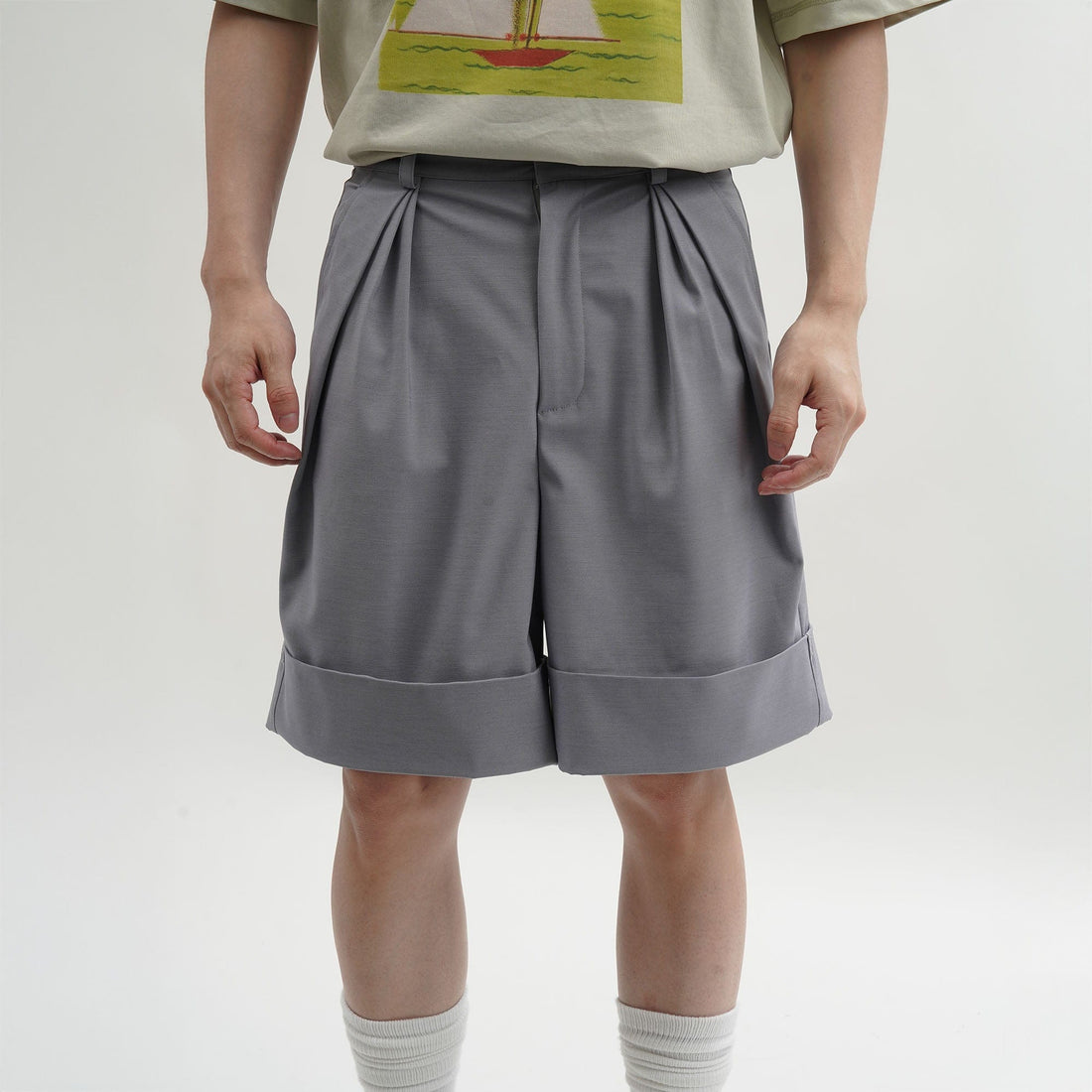 ORAL UTOPIA Essential Pleated Acetate Cuffed Shorts-Shorts-S-Free Shipping Leatheretro