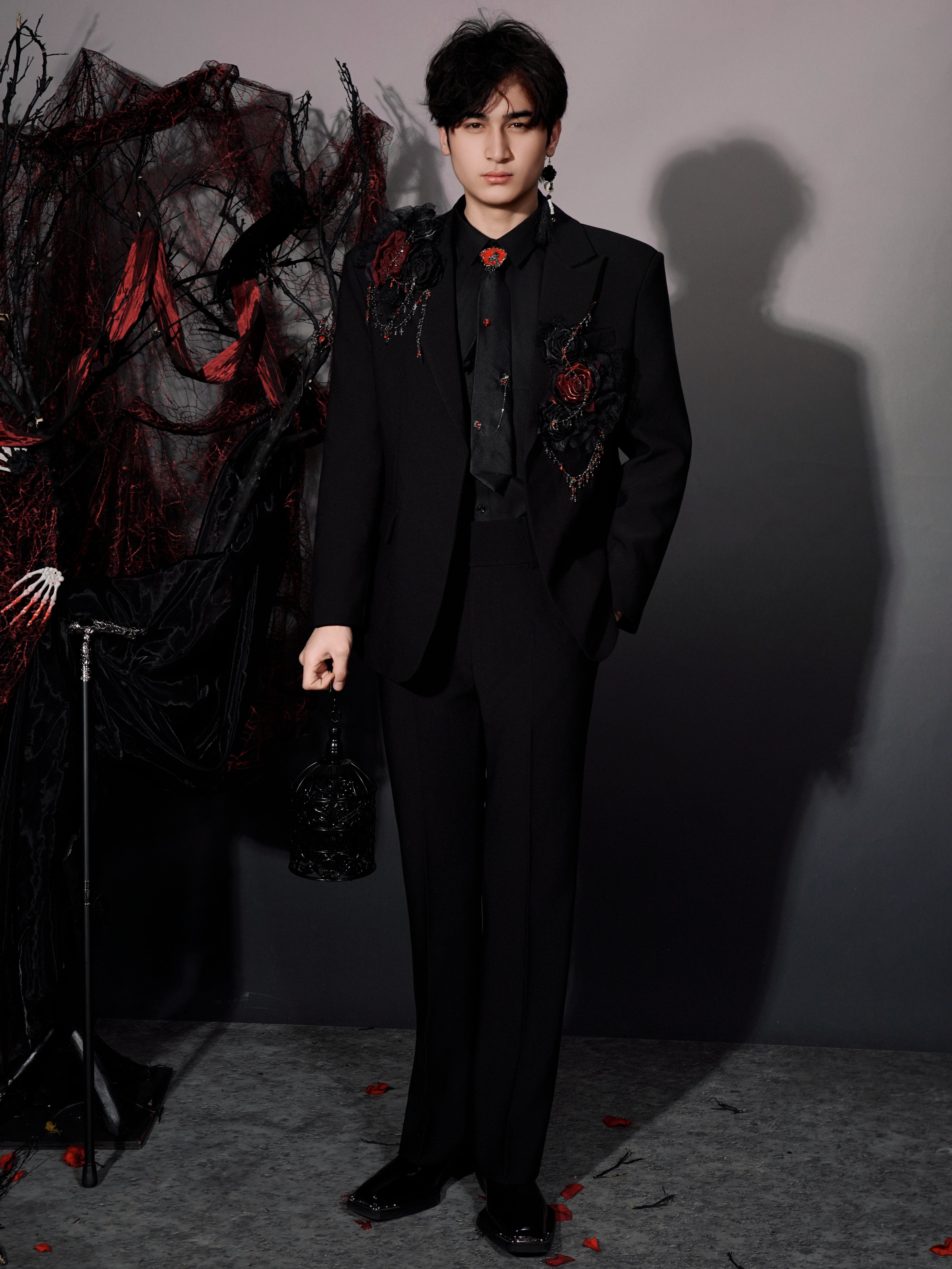 SHANG JIE Floral Appliqué Beaded Chain Blazer-Jacket-M-Free Shipping Leatheretro