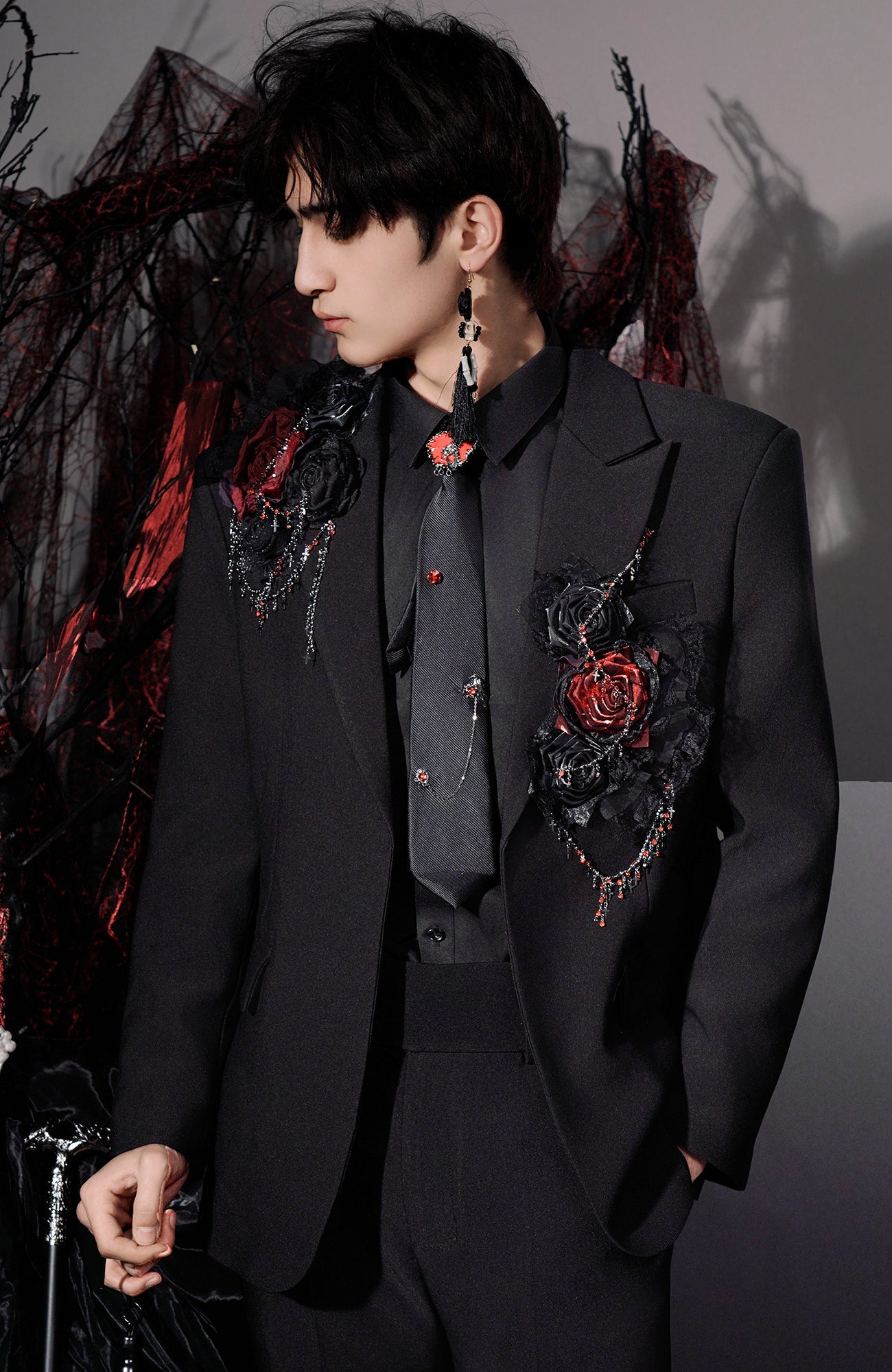 SHANG JIE Floral Appliqué Beaded Chain Blazer-Jacket-M-Free Shipping Leatheretro