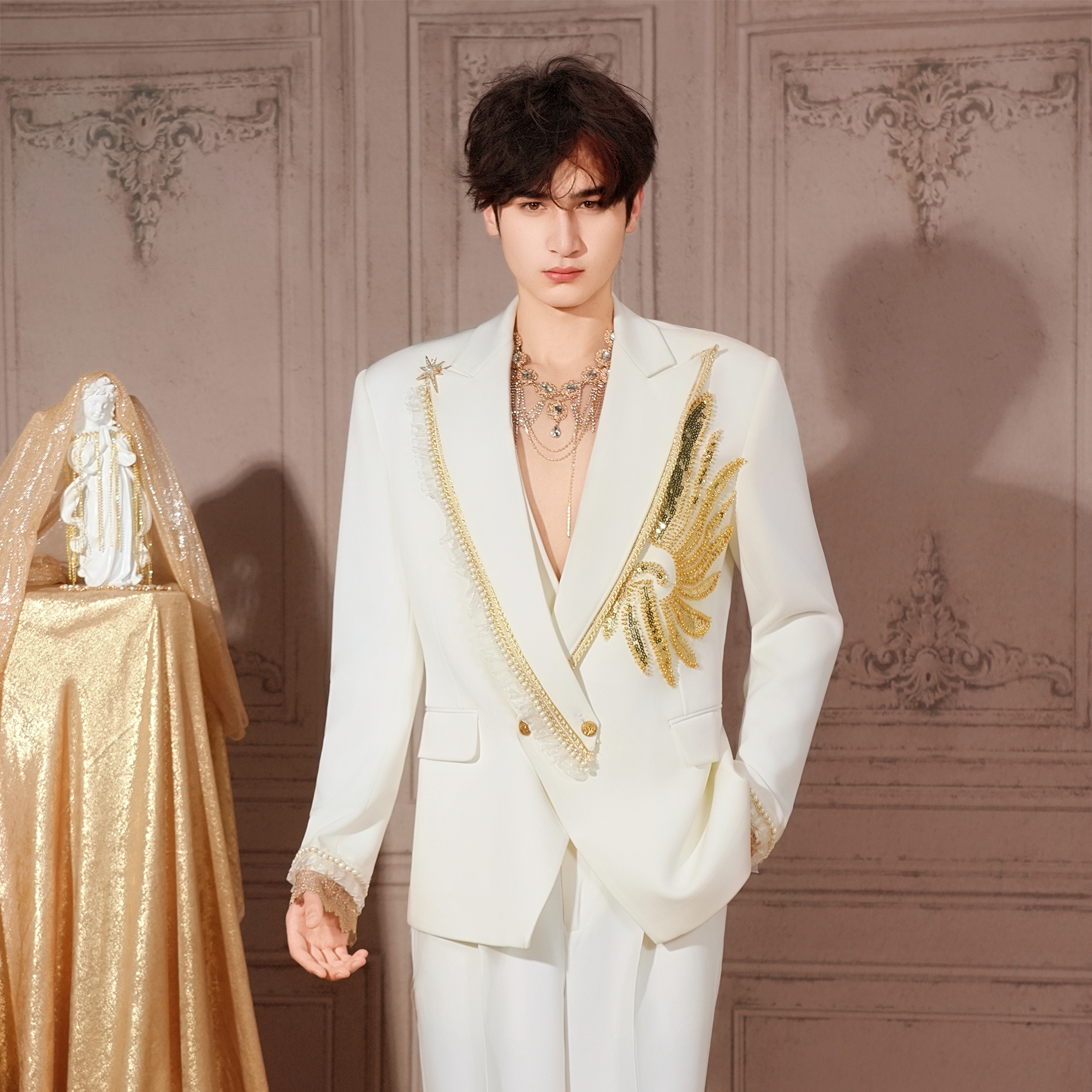 SHANG JIE Phoenix Embroidered Lace-Trim Blazer-Jacket-M (Preorder)-Free Shipping Leatheretro