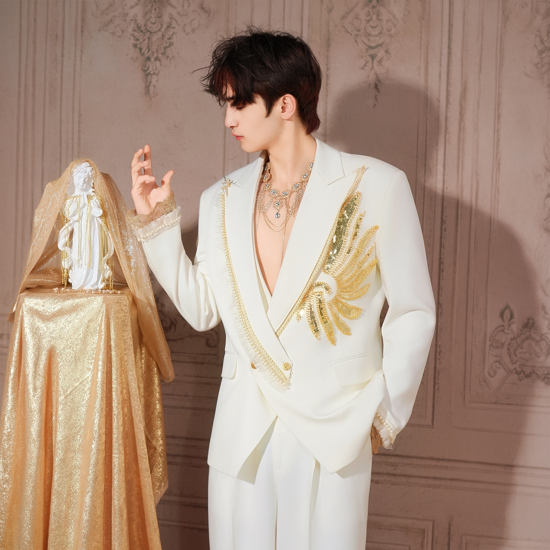 SHANG JIE Phoenix Embroidered Lace-Trim Blazer-Jacket-M (Preorder)-Free Shipping Leatheretro