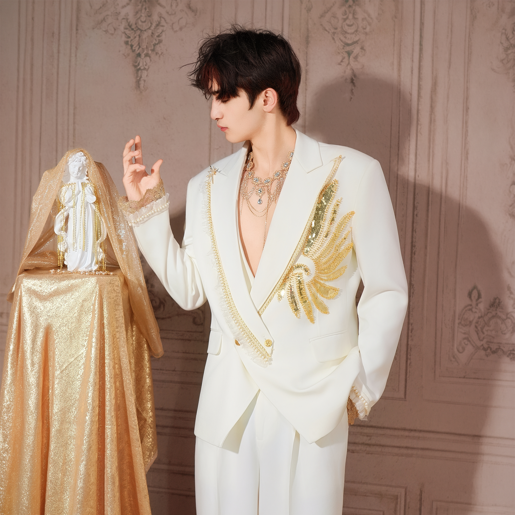 SHANG JIE Phoenix Embroidered Lace-Trim Blazer-Jacket-M (Preorder)-Free Shipping Leatheretro