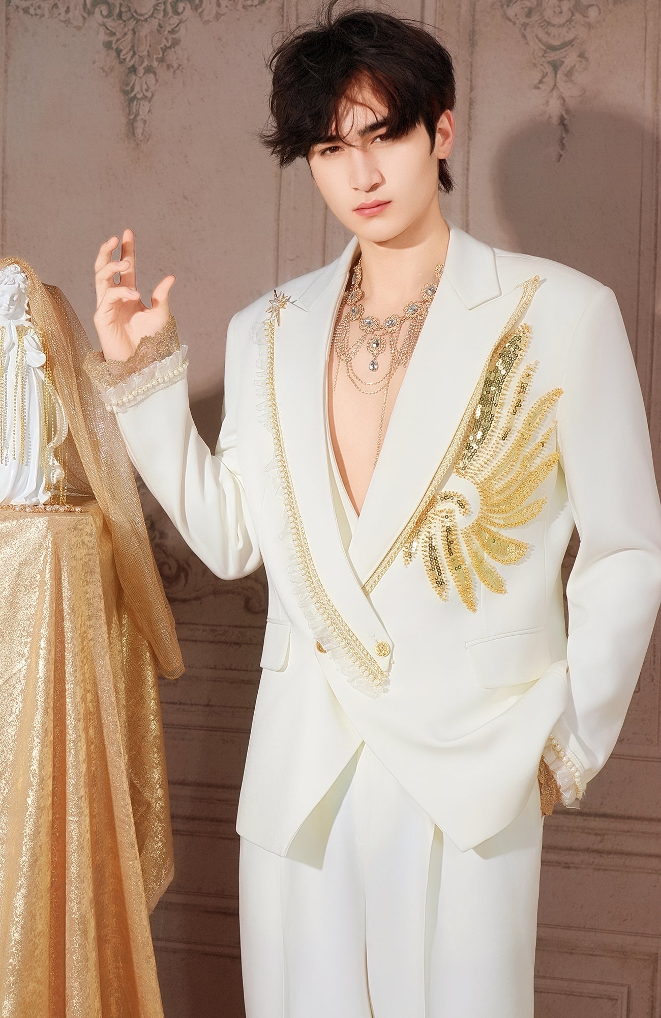 SHANG JIE Phoenix Embroidered Lace-Trim Blazer-Jacket-M (Preorder)-Free Shipping Leatheretro