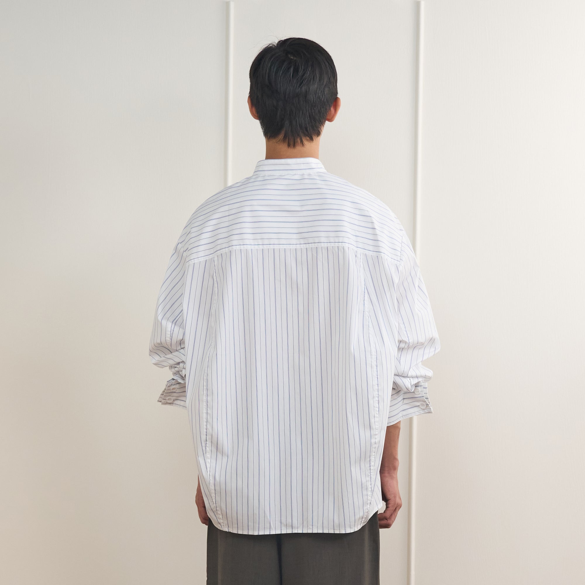 ORAL UTOPIA Silver Embellished Striped Mandarin Collar Shirt-Shirt-S-Free Shipping Leatheretro