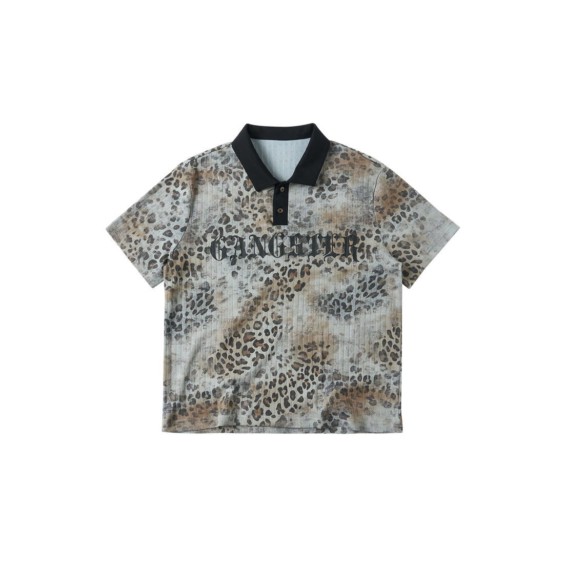 SAVAGEGROWTHWORLD Distressed Digital Leopard Polo Tee-T Shirt-S (Preorder)-Free Shipping Leatheretro
