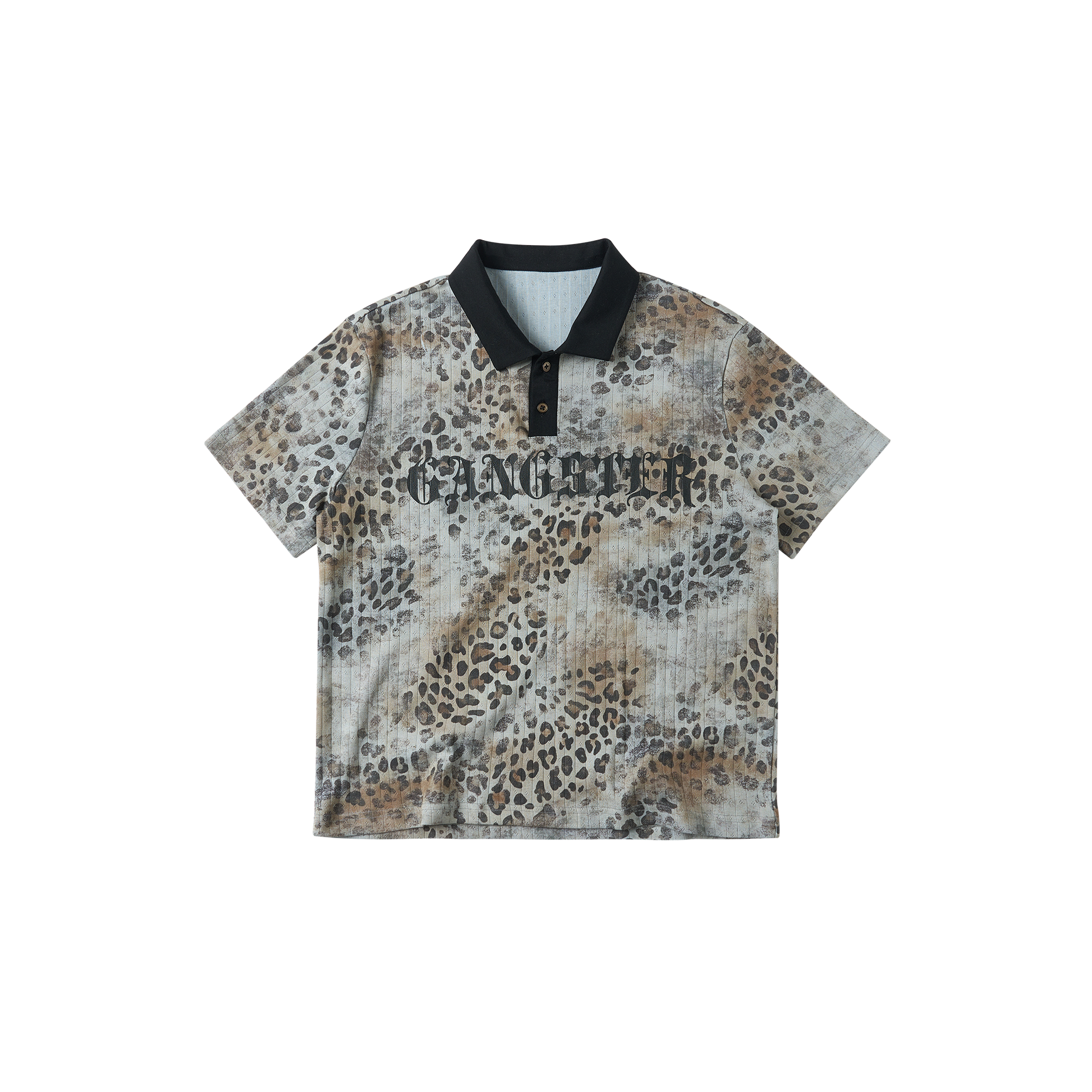SAVAGEGROWTHWORLD Distressed Digital Leopard Polo Tee-T Shirt-S (Preorder)-Free Shipping Leatheretro