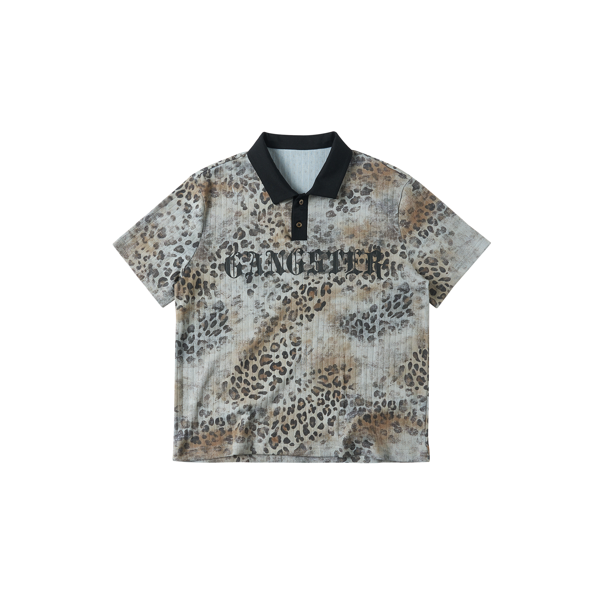 SAVAGEGROWTHWORLD Distressed Digital Leopard Polo Tee-T Shirt-S (Preorder)-Free Shipping Leatheretro