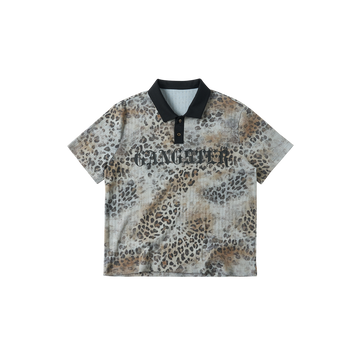 SAVAGEGROWTHWORLD Distressed Digital Leopard Polo Tee-T Shirt-S (Preorder)-Free Shipping Leatheretro
