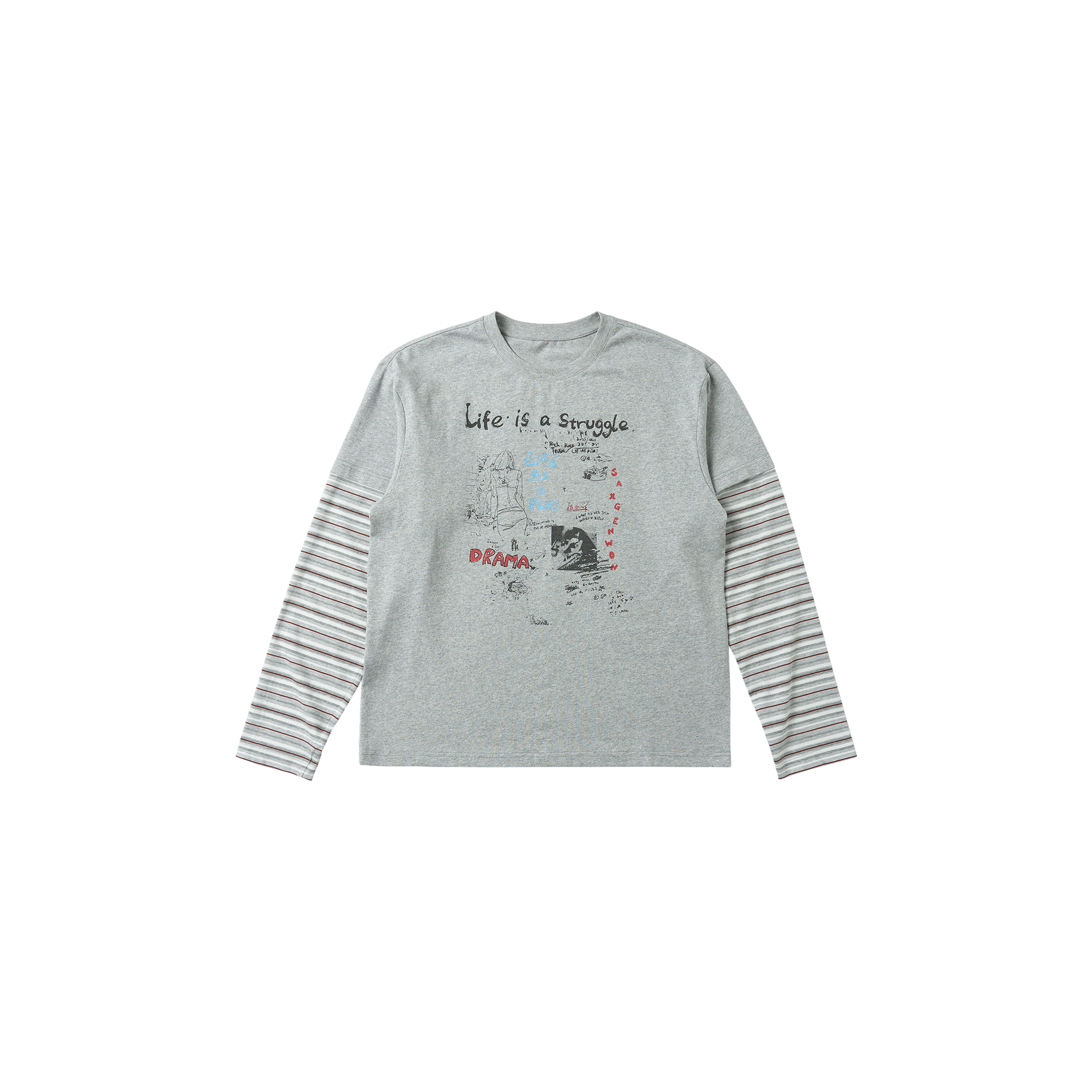 SAVAGEGROWTHWORLD Graffiti Layered Stripe Long Tee-L/S Tee-S-Free Shipping Leatheretro