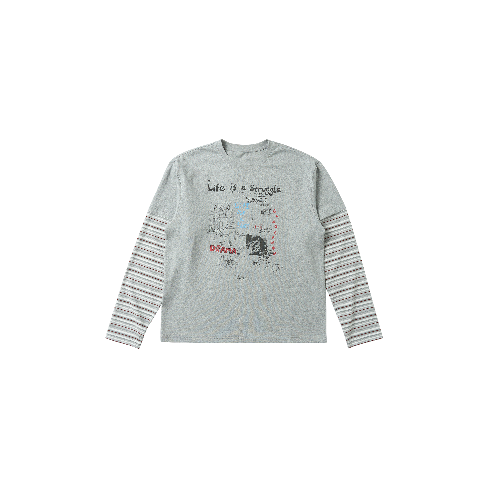 SAVAGEGROWTHWORLD Graffiti Layered Stripe Long Tee-L/S Tee-S-Free Shipping Leatheretro