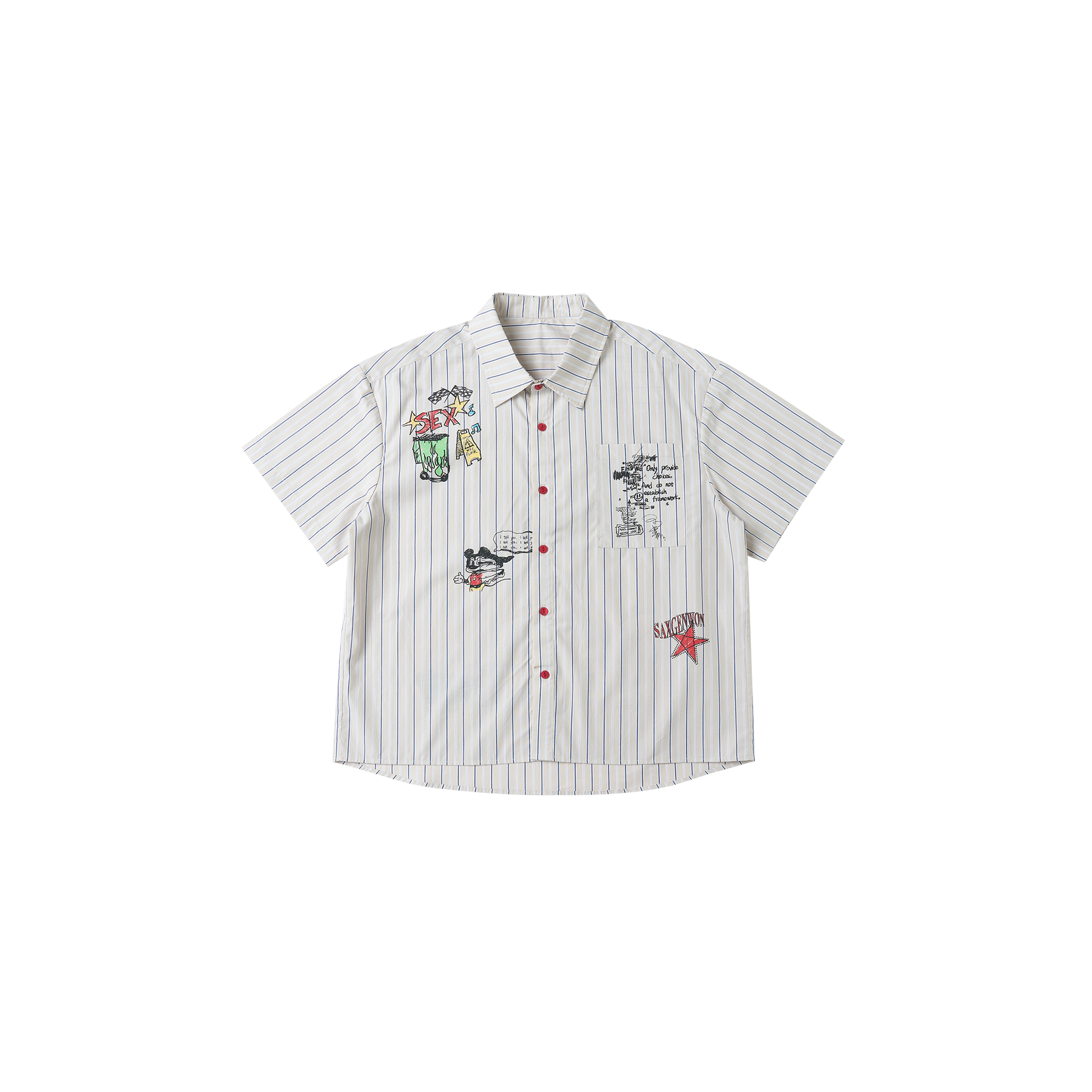 SAVAGEGROWTHWORLD Sketch Stripe Short Sleeve Shirt-Half shirt-S (Preorder)-Free Shipping Leatheretro