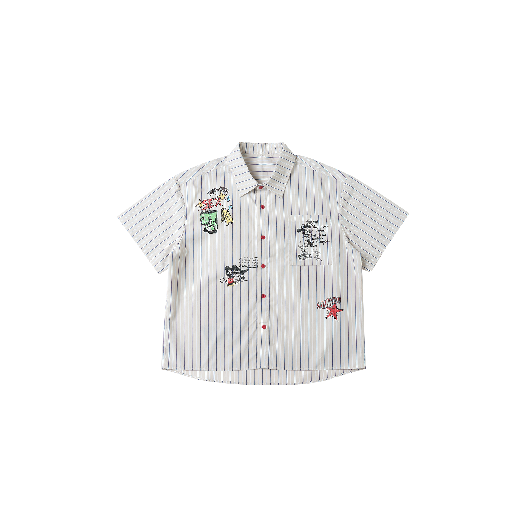 SAVAGEGROWTHWORLD Sketch Stripe Short Sleeve Shirt-Half shirt-S (Preorder)-Free Shipping Leatheretro