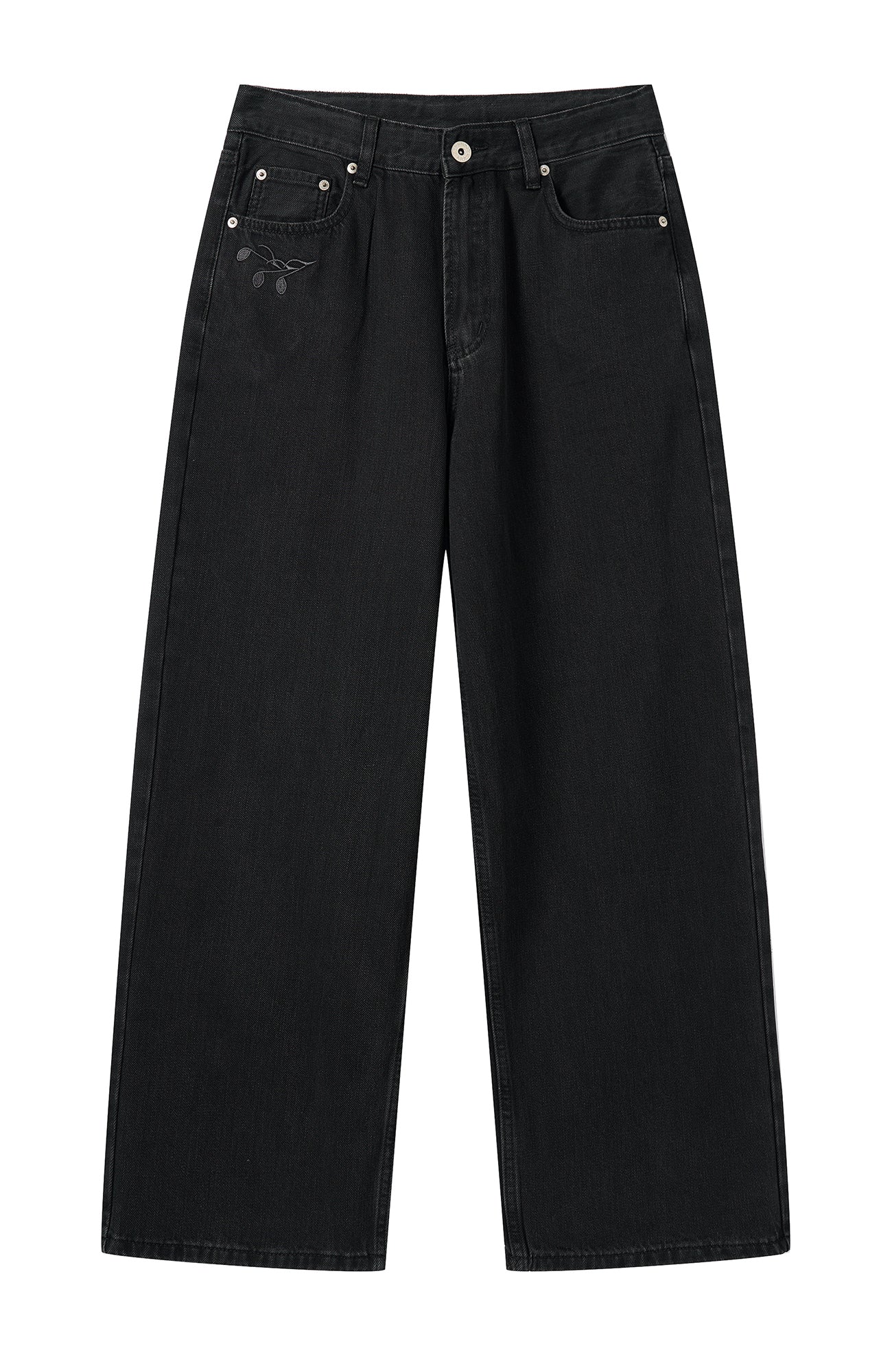MOITIEDEPETALE Music Note Embroidered Straight-Leg Jeans-Jeans-S-Red Embroidery-Free Shipping Leatheretro