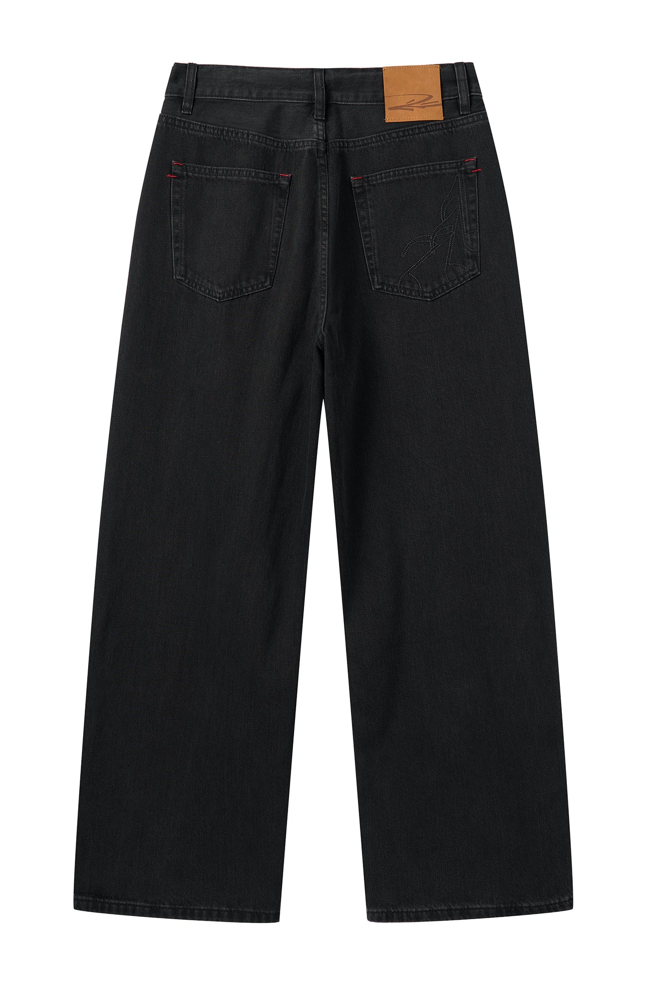 MOITIEDEPETALE Music Note Embroidered Straight-Leg Jeans-Jeans-S-Red Embroidery-Free Shipping Leatheretro