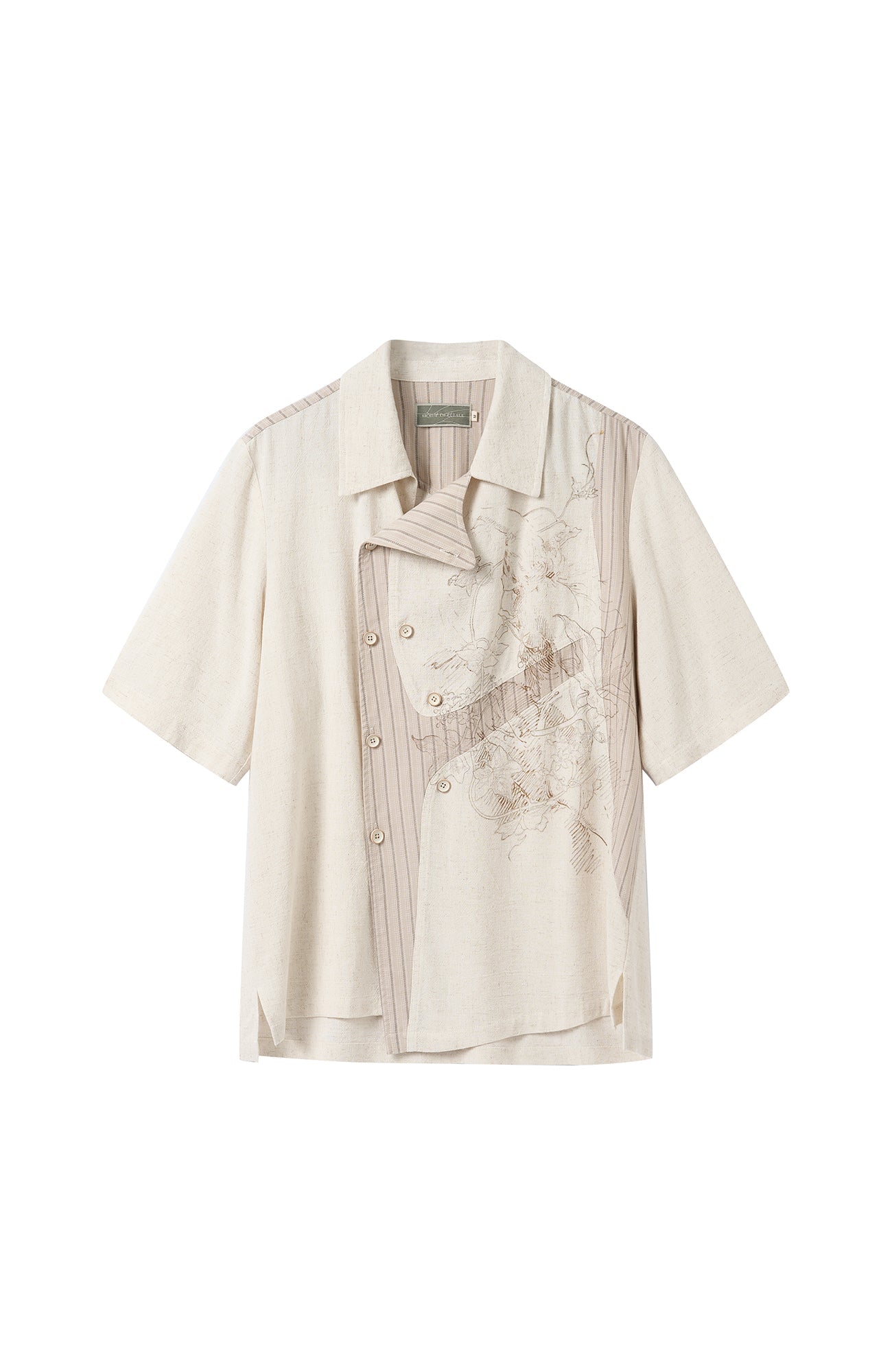 MOITIEDEPETALE Asymmetrical Floral Sketch Linen-Blend Shirt-Shirt-XS-Long-Sleeves-Free Shipping Leatheretro