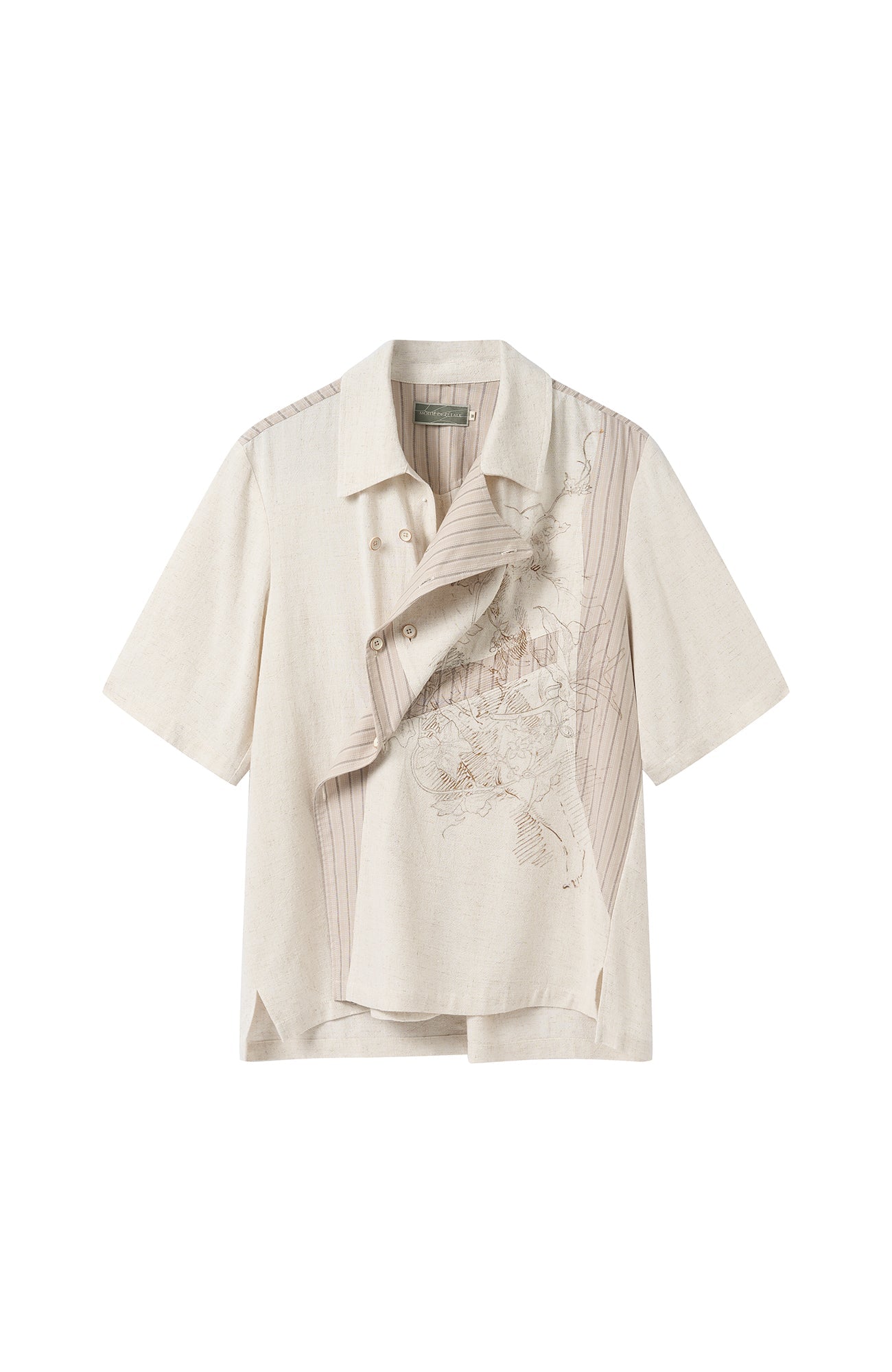 MOITIEDEPETALE Asymmetrical Floral Sketch Linen-Blend Shirt-Shirt-XS-Long-Sleeves-Free Shipping Leatheretro