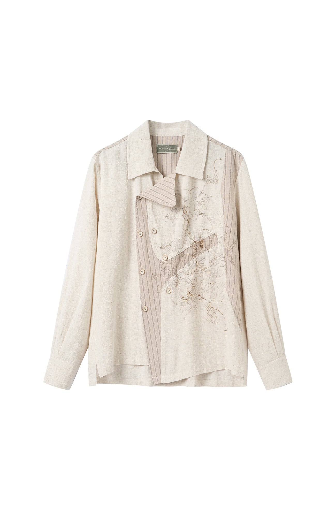 MOITIEDEPETALE Asymmetrical Floral Sketch Linen-Blend Shirt-Shirt-XS-Long-Sleeves-Free Shipping Leatheretro