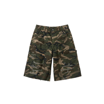 SAVAGEGROWTHWORLD Distressed Paint-Splatter Camo Shorts-Shorts-S (Preorder)-Free Shipping Leatheretro