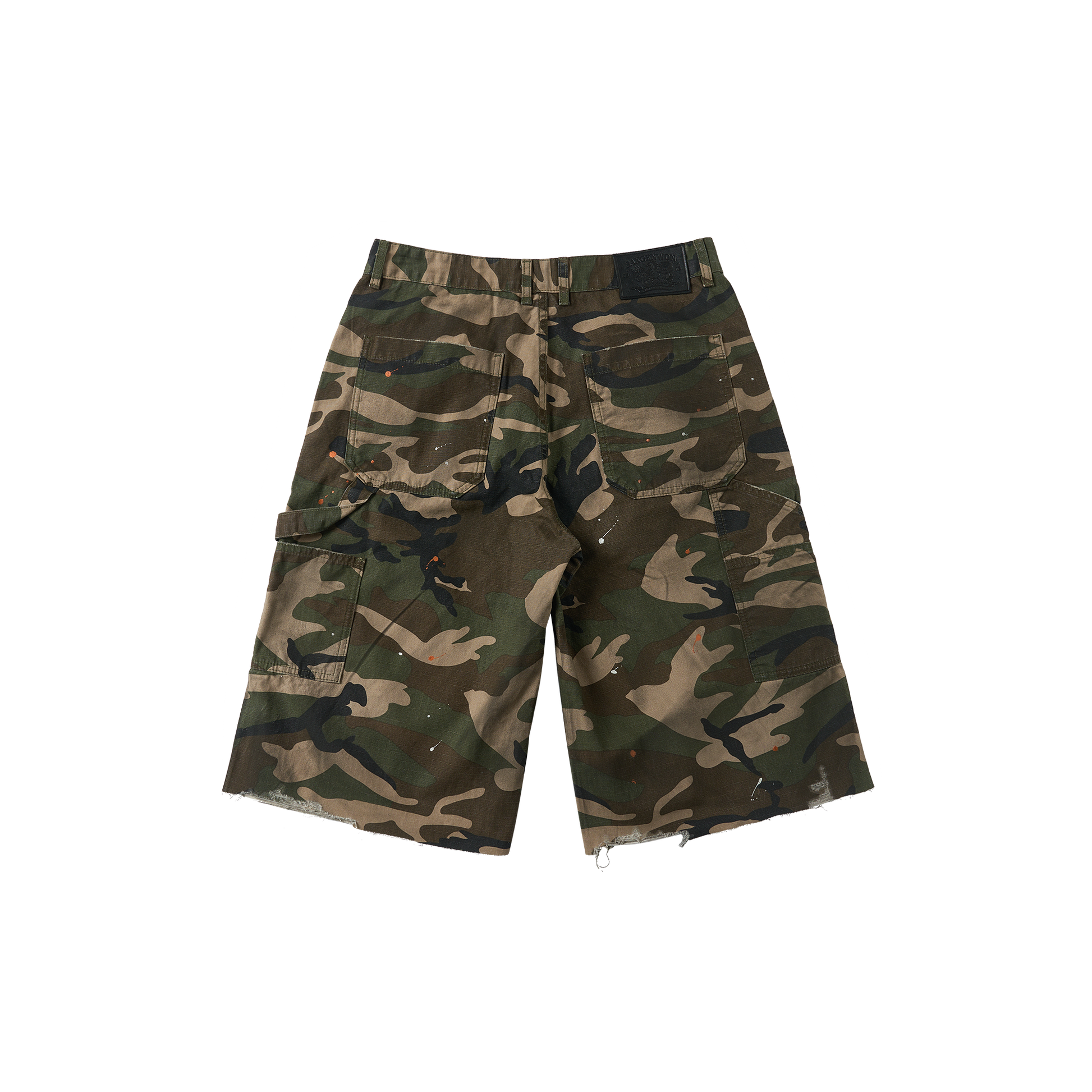 SAVAGEGROWTHWORLD Distressed Paint-Splatter Camo Shorts-Shorts-S (Preorder)-Free Shipping Leatheretro