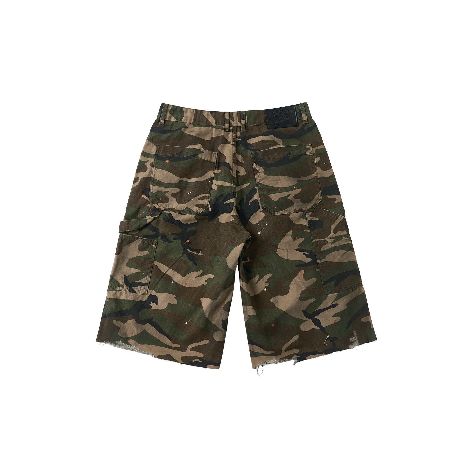 SAVAGEGROWTHWORLD Distressed Paint-Splatter Camo Shorts-Shorts-S (Preorder)-Free Shipping Leatheretro