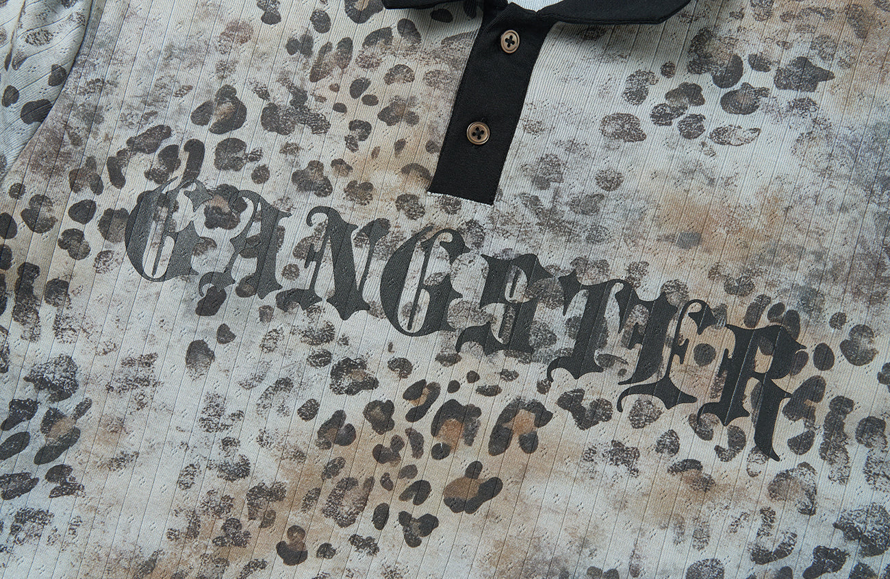 SAVAGEGROWTHWORLD Distressed Digital Leopard Polo Tee-T Shirt-S (Preorder)-Free Shipping Leatheretro
