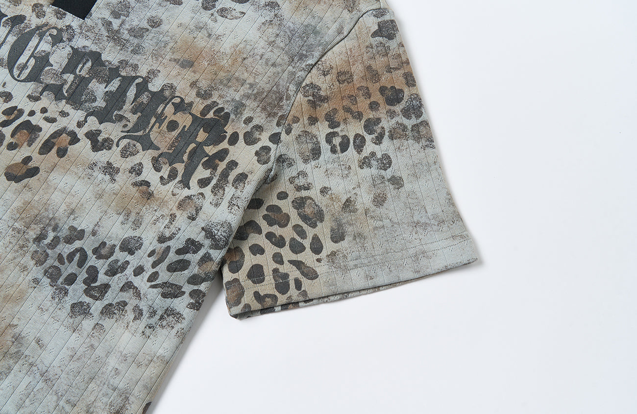 SAVAGEGROWTHWORLD Distressed Digital Leopard Polo Tee-T Shirt-S (Preorder)-Free Shipping Leatheretro