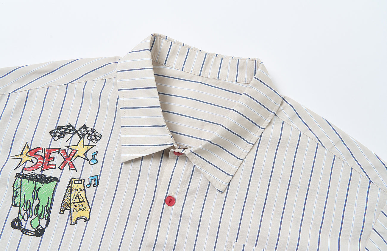 SAVAGEGROWTHWORLD Sketch Stripe Short Sleeve Shirt-Half shirt-S (Preorder)-Free Shipping Leatheretro